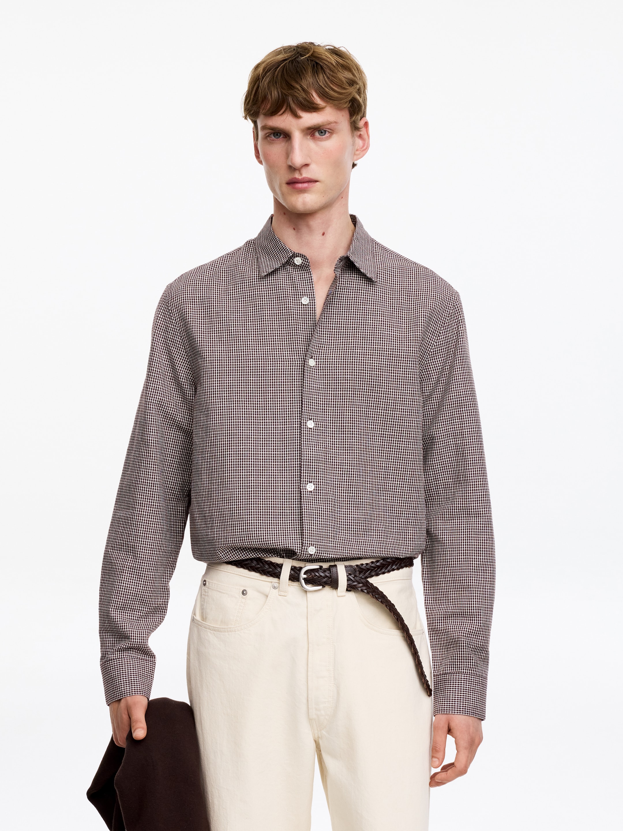 Regular Cotton Linen Shirt-#3C2A2B-19733