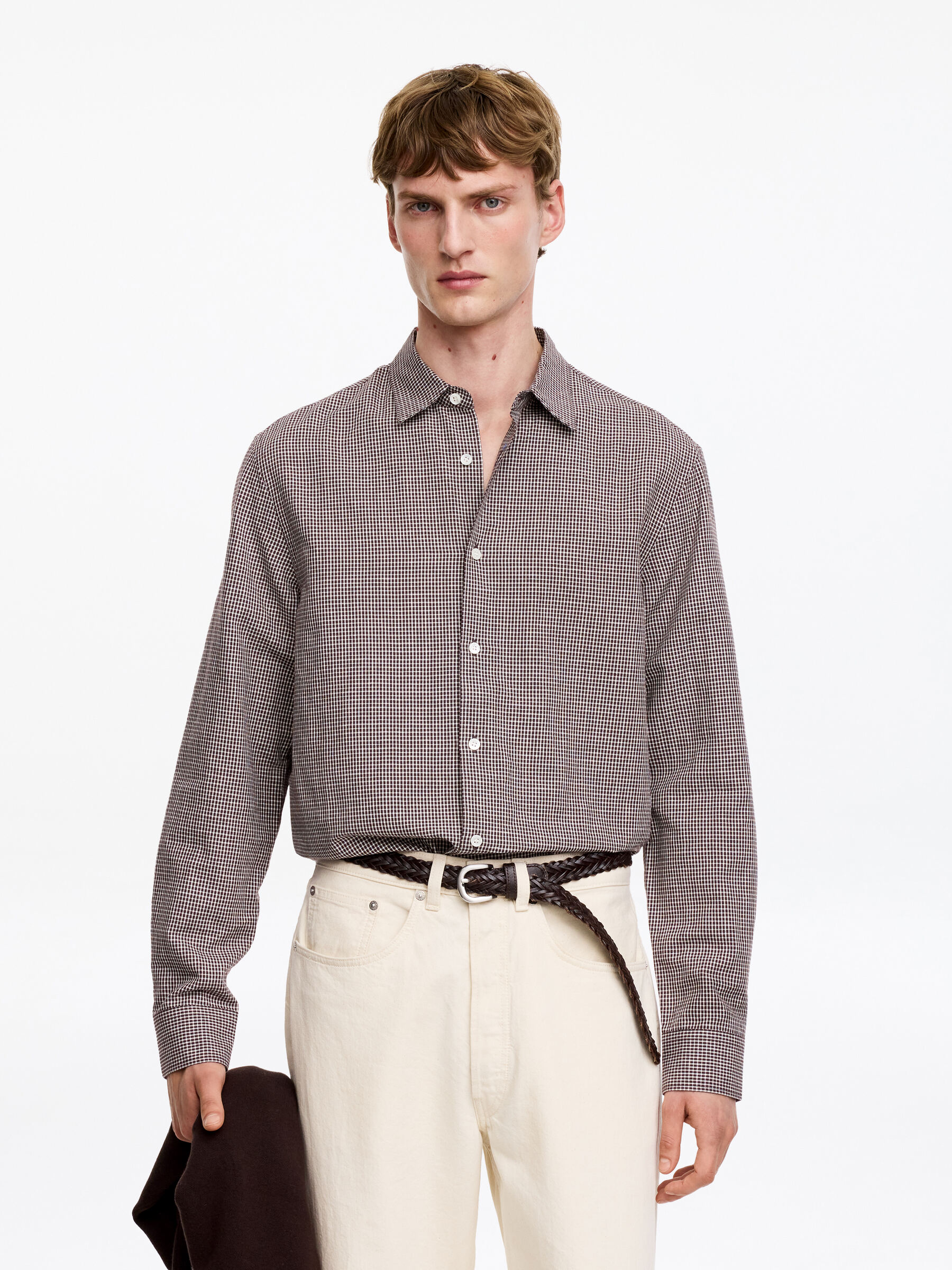 Regular Cotton Linen Shirt-#3C2A2B-19733