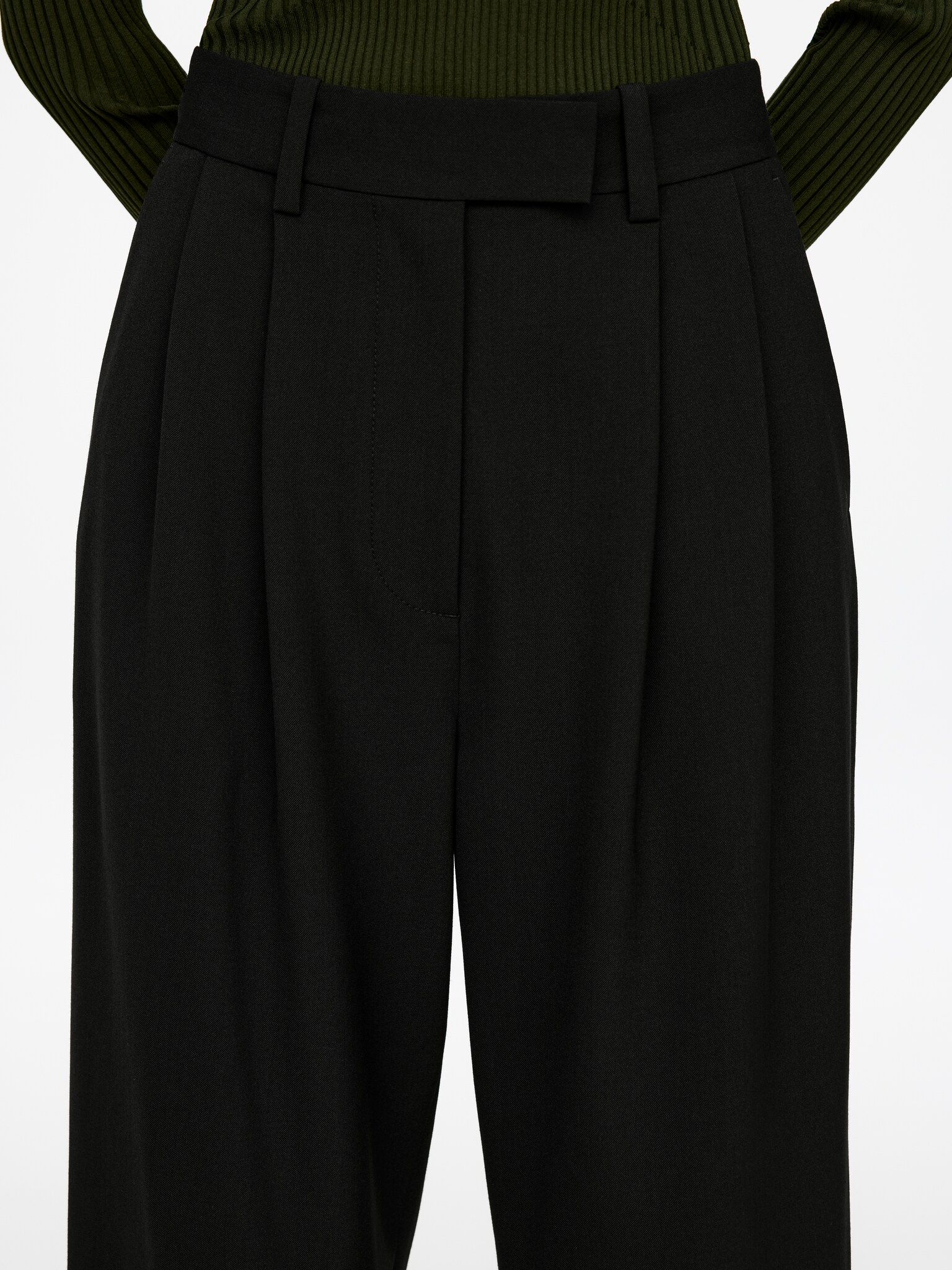 Pantalon tailleur à jambes larges - Noir/Marron foncé - 3