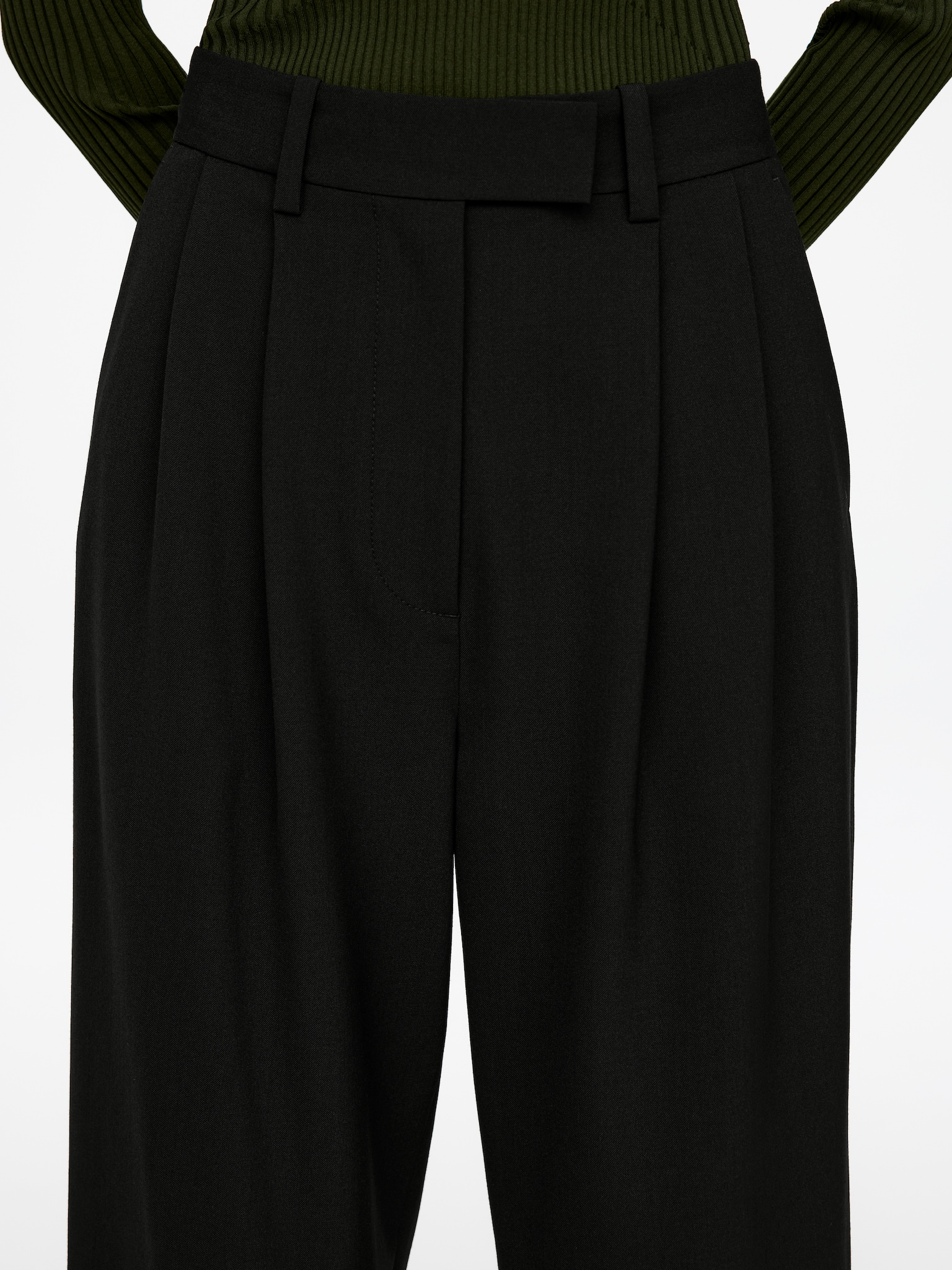 Wide-Leg Tailored Trousers - Black/Dark Brown - 5