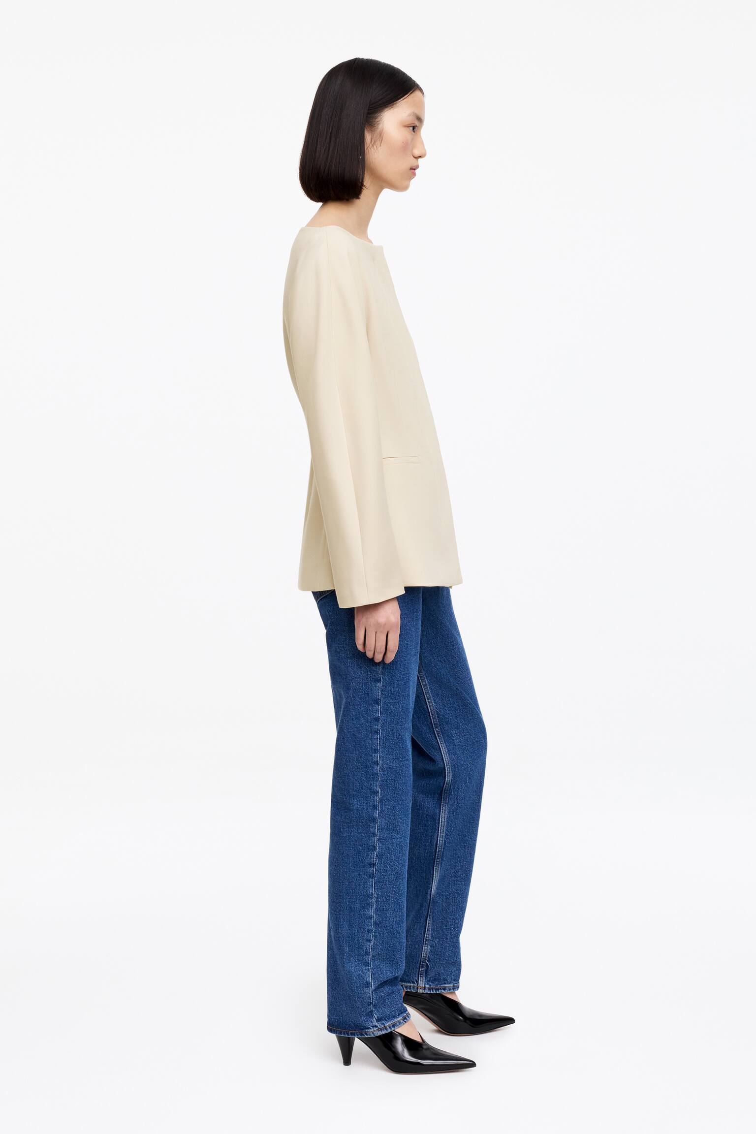 Blazer con scollo aperto - Beige/Nero - 6