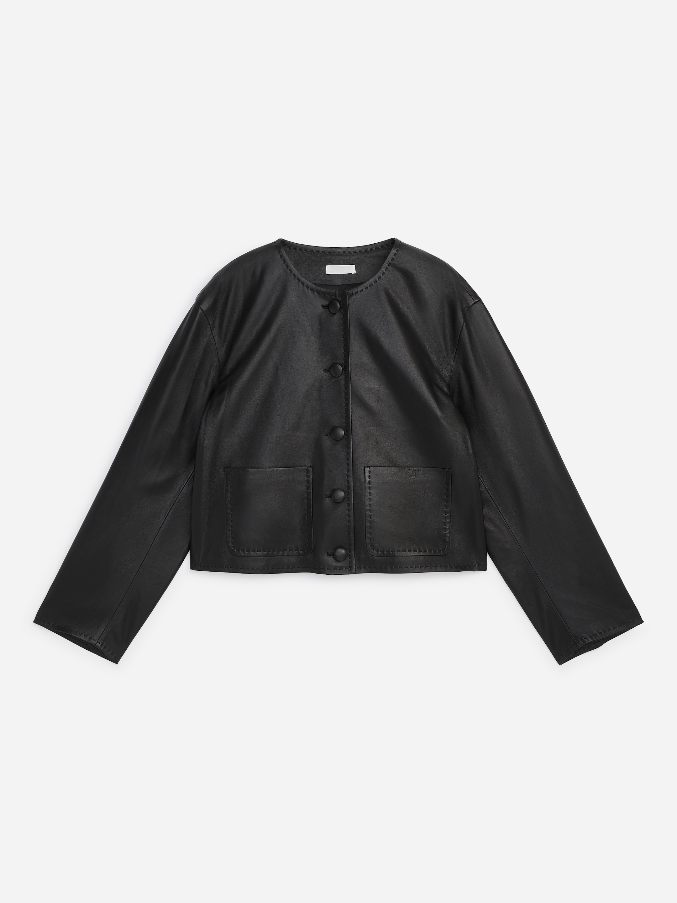 Collarless Leather Jacket - Black - Regular fit - Women - StillMedia/DescriptiveStillLife - 1