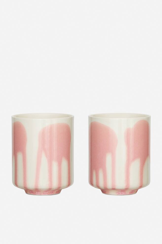 Stoneware Cups Set of 2 - Pink/Off White/Off White/Blue Drip/White/Dark Blue/Off White/Light Blue Dip/Off White/Green Dip/Blue Dots/Off White/Blue Dip/Off White/Red - 1