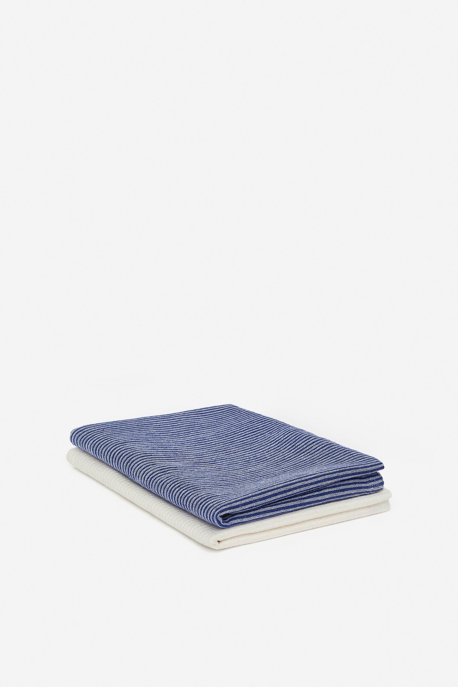 Torchon en coton - Bleu/Gris/Rayures/Blanc cassé - 2