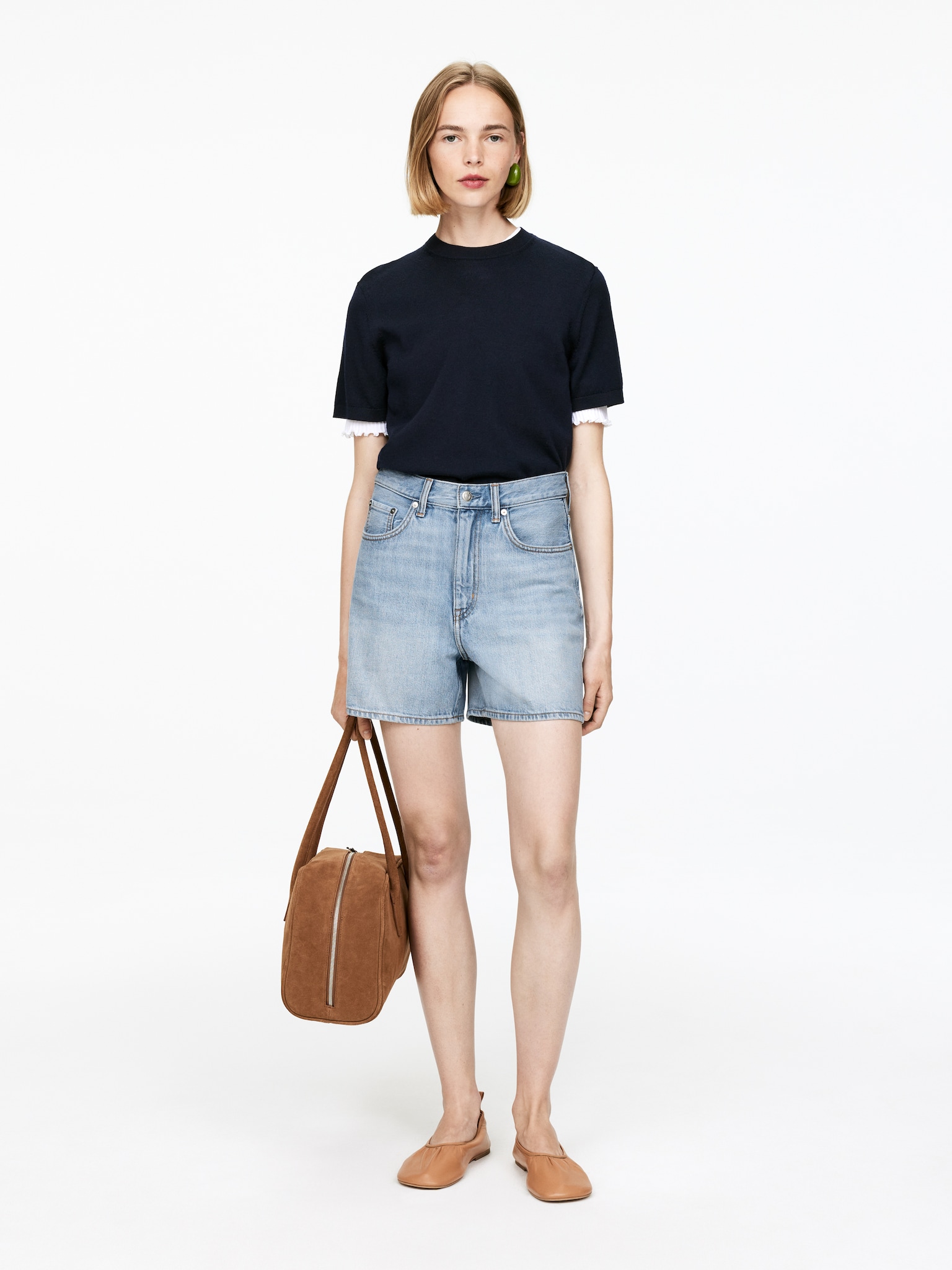 Denim Shorts - Washed Blue/Black/White