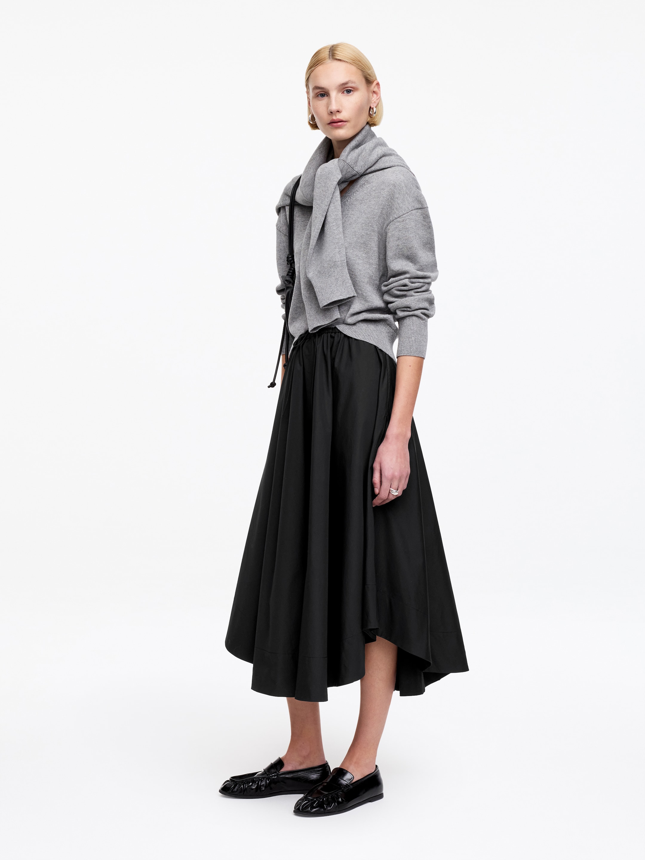 Wide Cotton Skirt - Black - Regular fit - Women - StillMedia/Lookbook - 6
