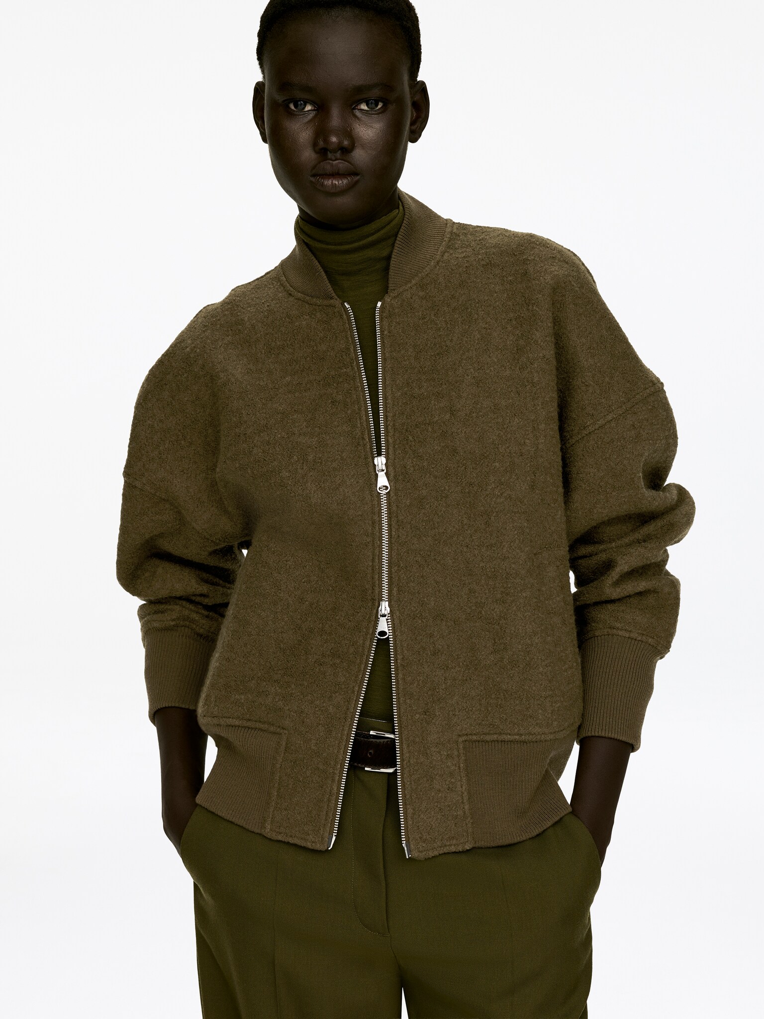 Boiled Wool Jacket - Dark Khaki Green/Dark Blue - 5