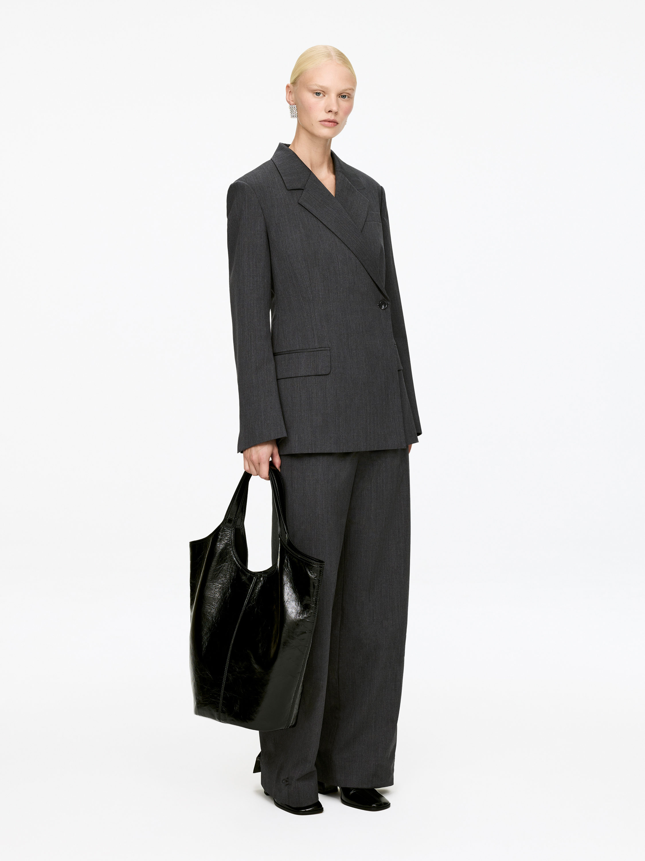 Wool-Blend Wrap Blazer - Grey Melange - Relaxed fit - Women - StillMedia/Lookbook - 3