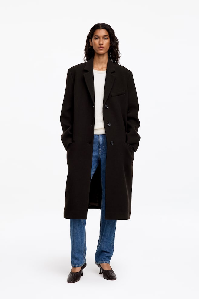Wool-Blend Coat - Dark Brown/Black - 1