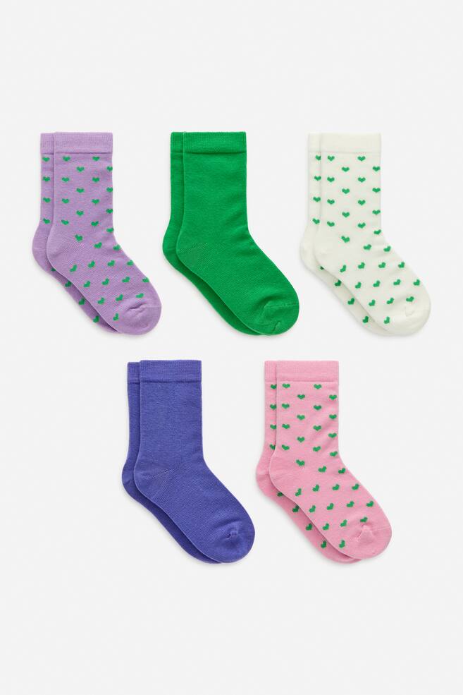 Set de 5 perechi de șosete din bumbac - Multicolor/Inimi/Multicolor/Roz/Roșu/Liliac/Lila/Multicolor/Cârtiță/Alb Murdar - 1