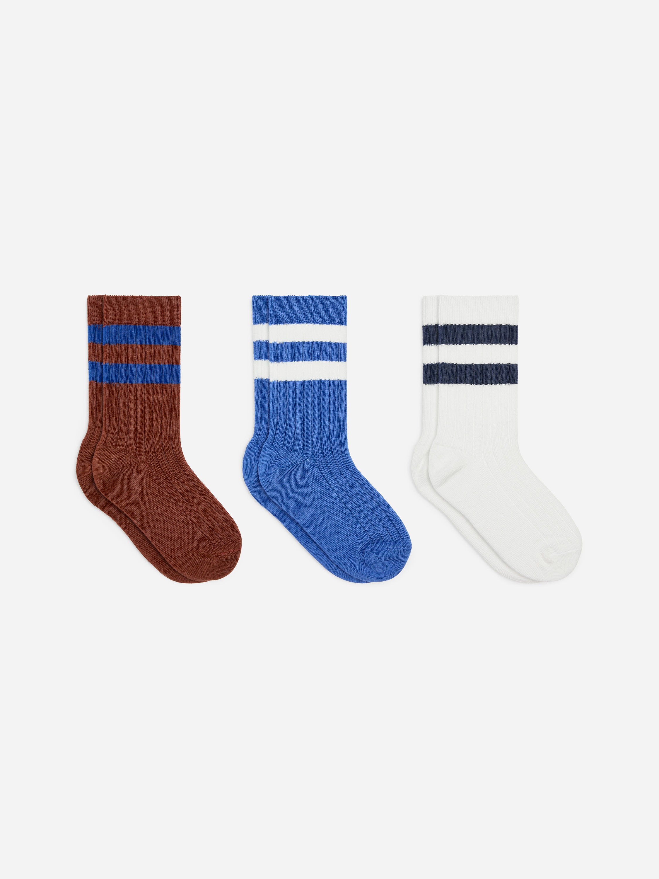 Chaussettes en maille côtelée, 3 paires - Rouille/Bleu/Blanc/Mauve/Rouge foncé/Rose/Bleu/Jaune/Vert/Blanc/Bleu/Lilas/Blanc/Rose