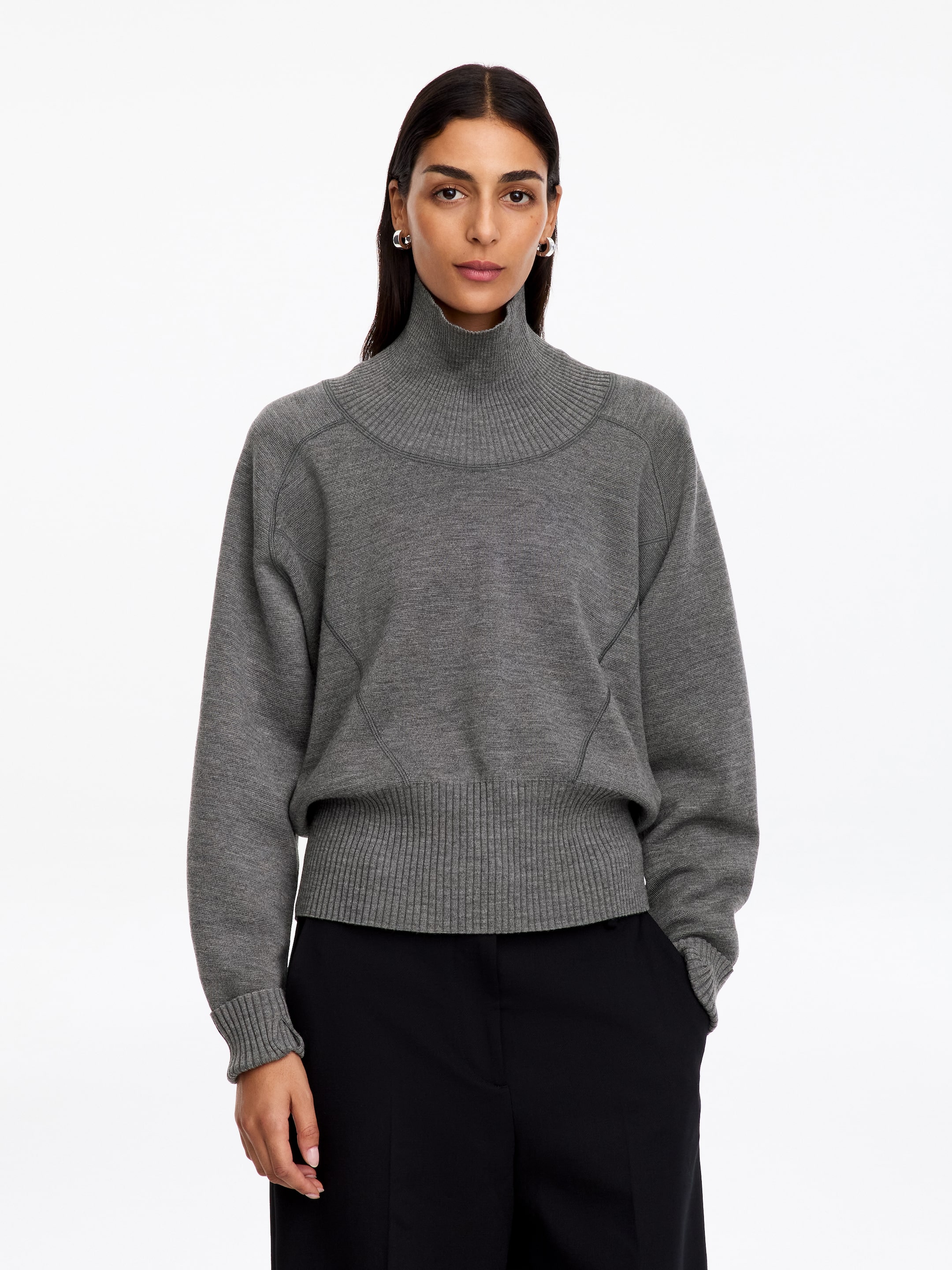 Pullover aus Merinowolle mit Stehkragen-Grey-20871