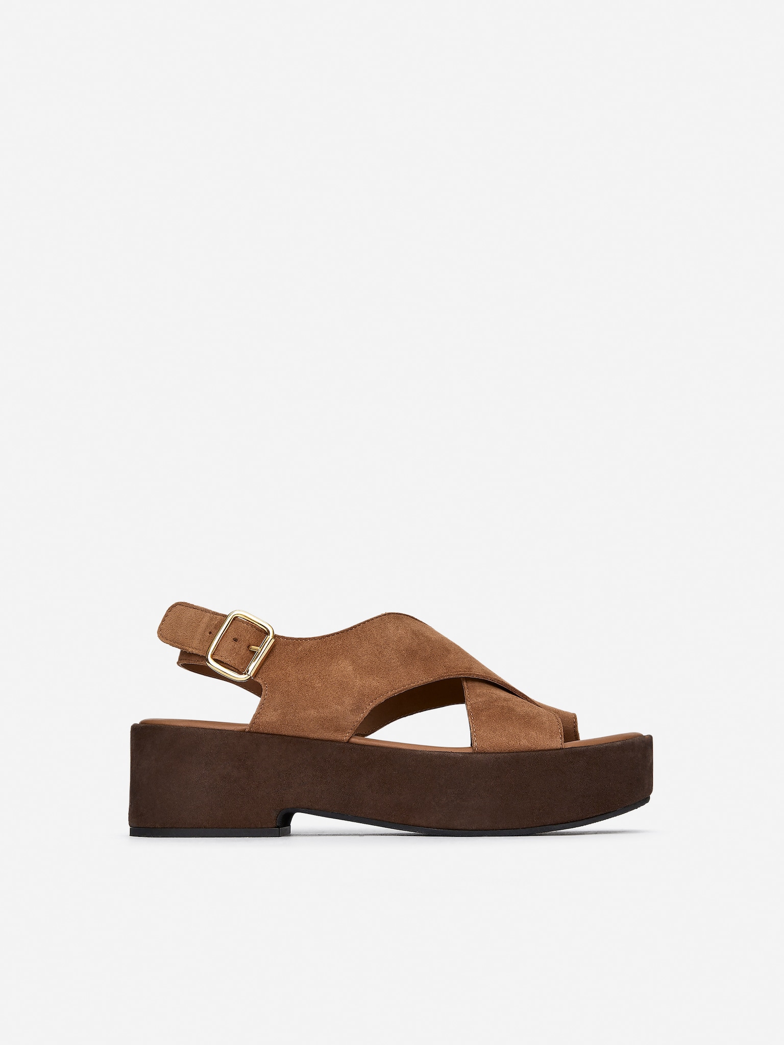 Sandalias de cuña de ante - Marrón
