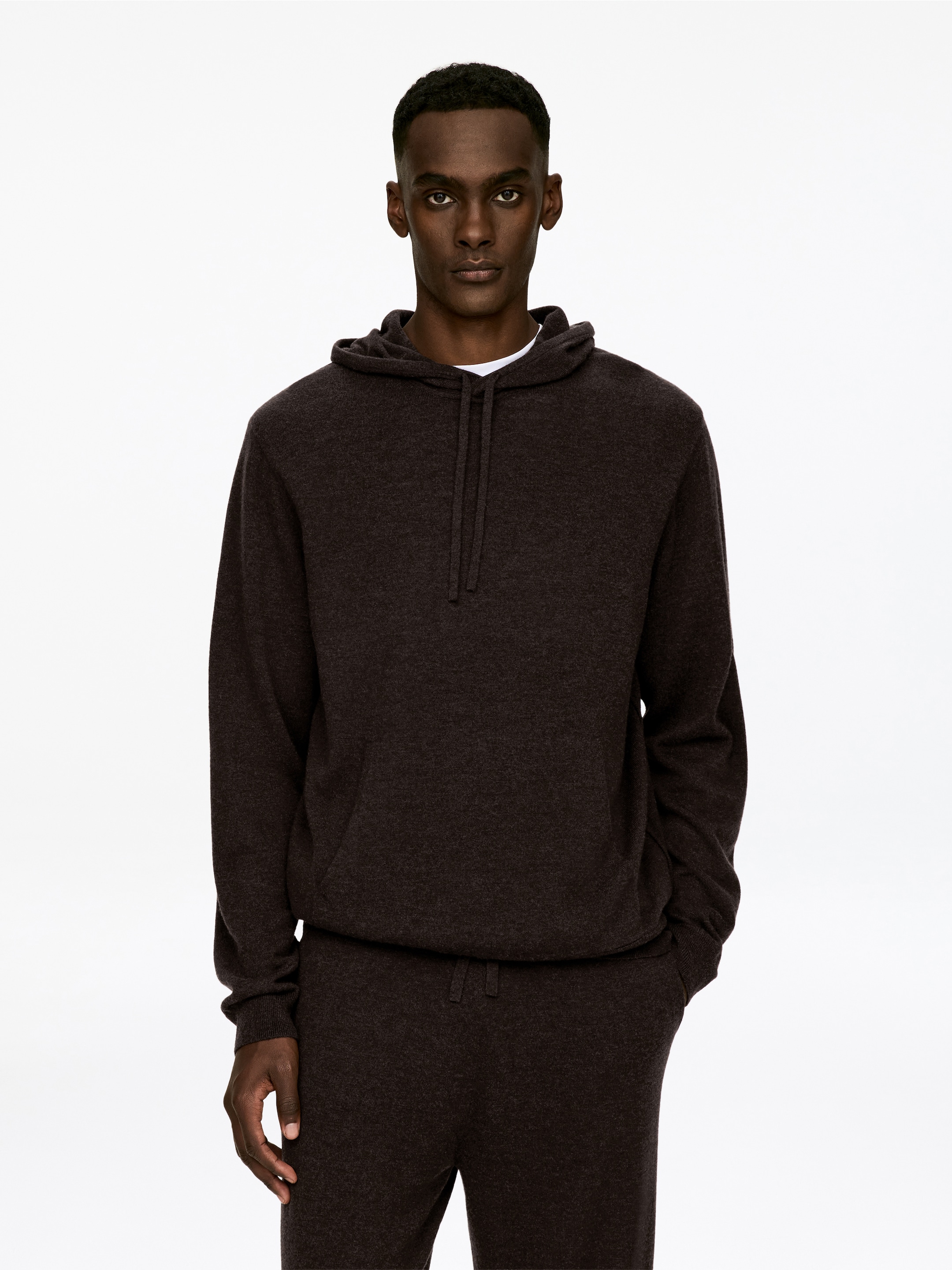 Преглед на по-голямо изображение: Плетен суичър с качулка от вълна и кашмир - Тъмнокафяво - МЪЖЕ | H&M BG 1