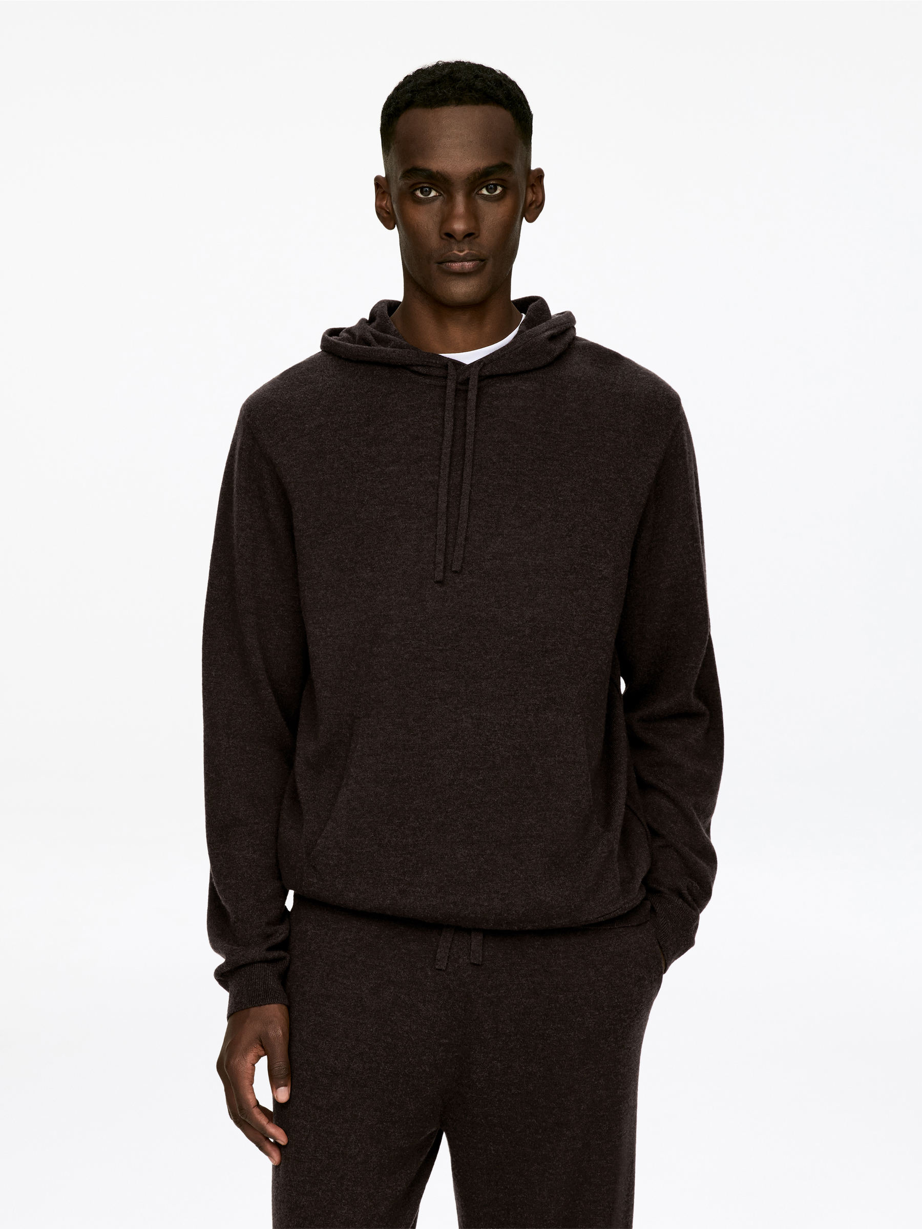 Knitted Wool Cashmere Hoodie-#3F3838-17112