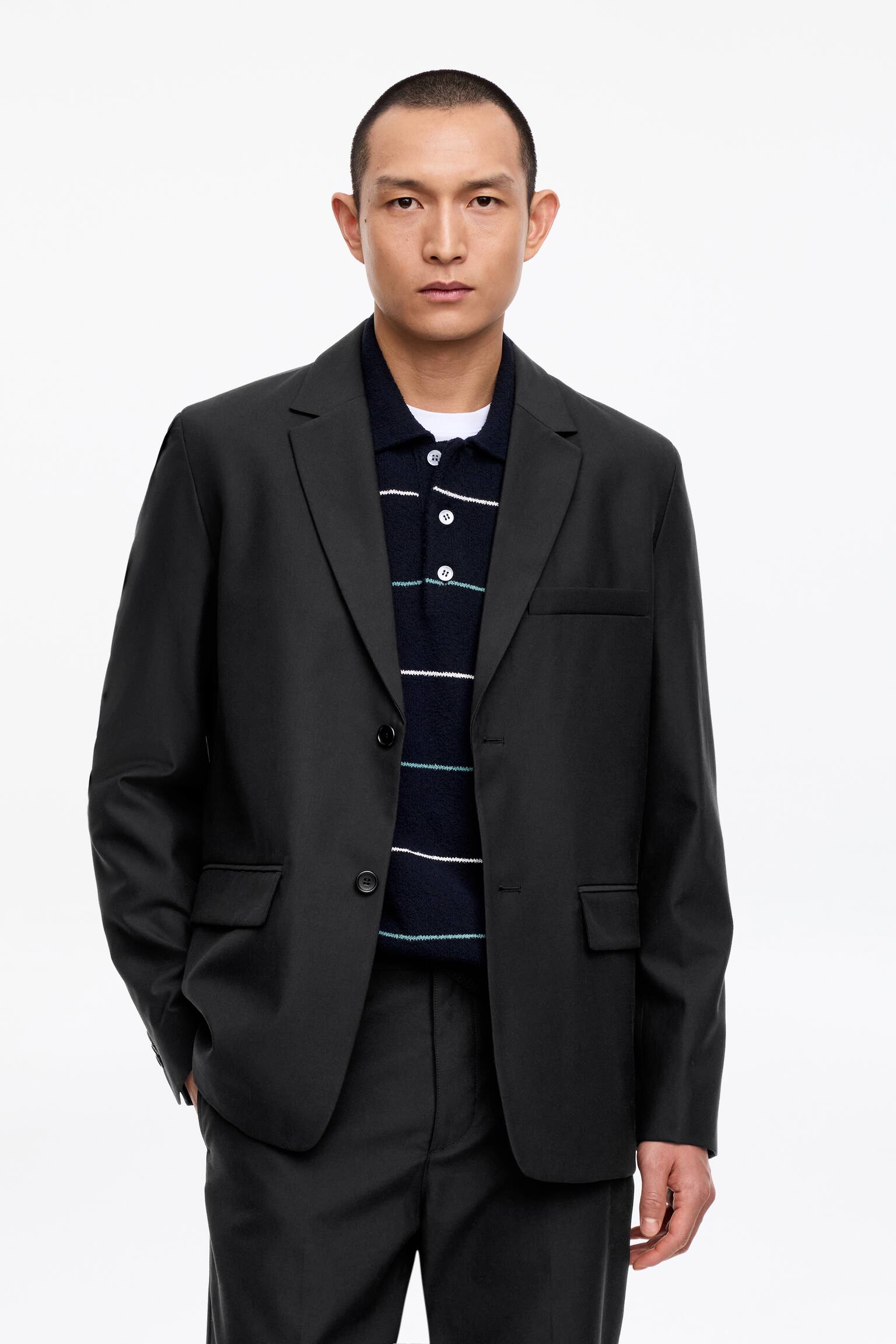 Sako z vlny a bavlny - Černá - 4