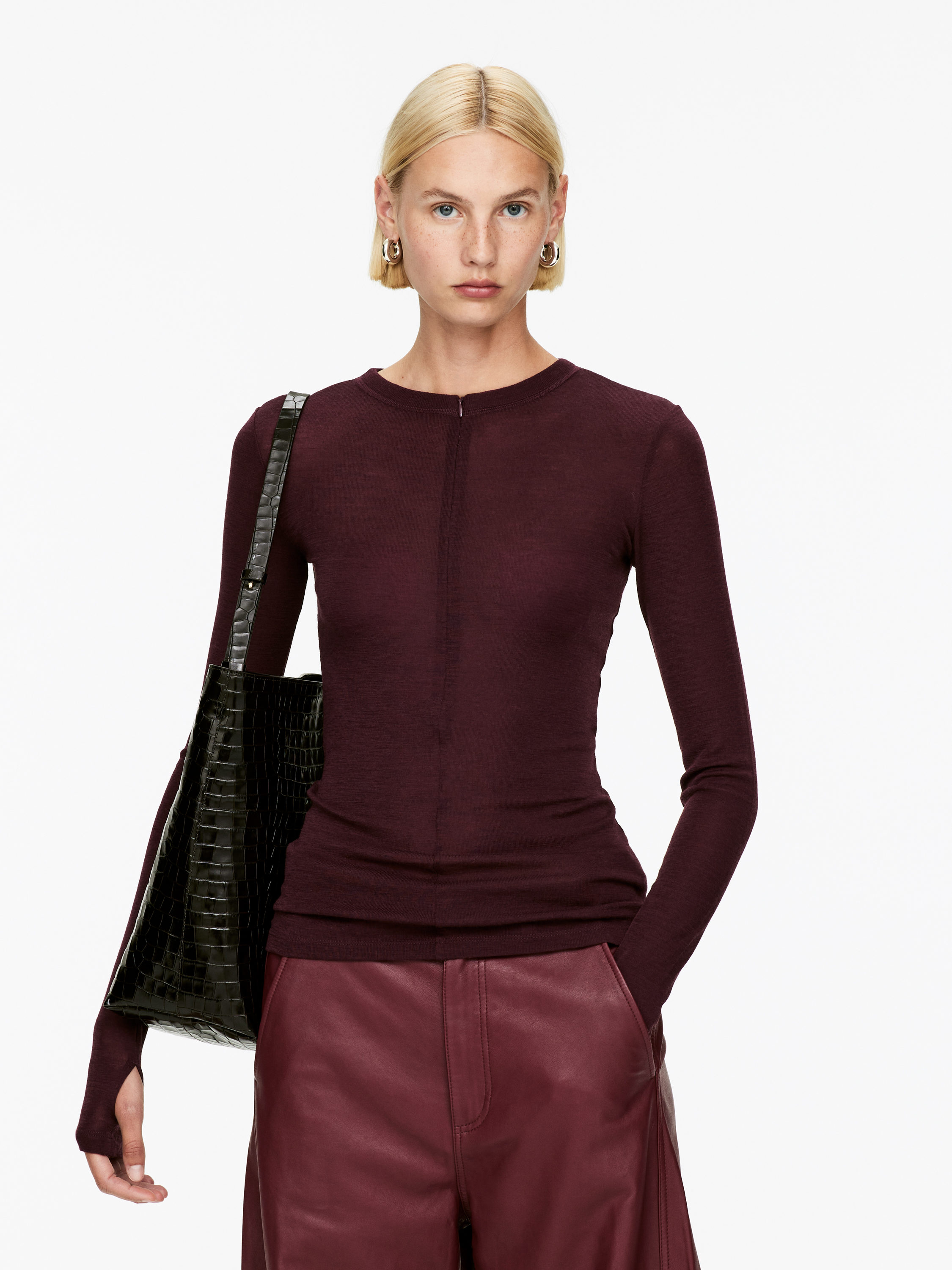 Half-Zip Wool Top-#4B262D-16351