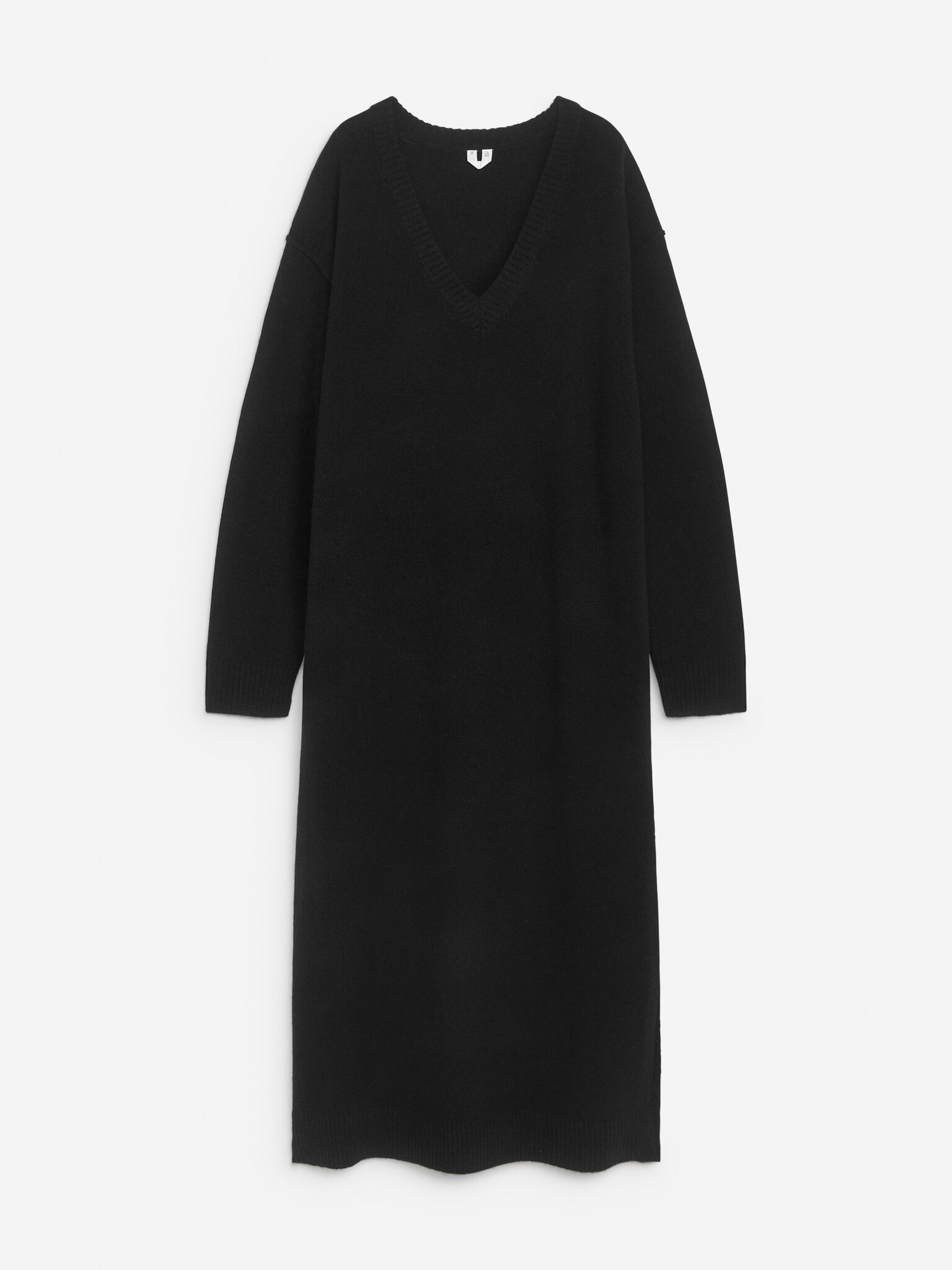 Wollkleid mit V-Ausschnitt - Schwarz/Cremeweiß