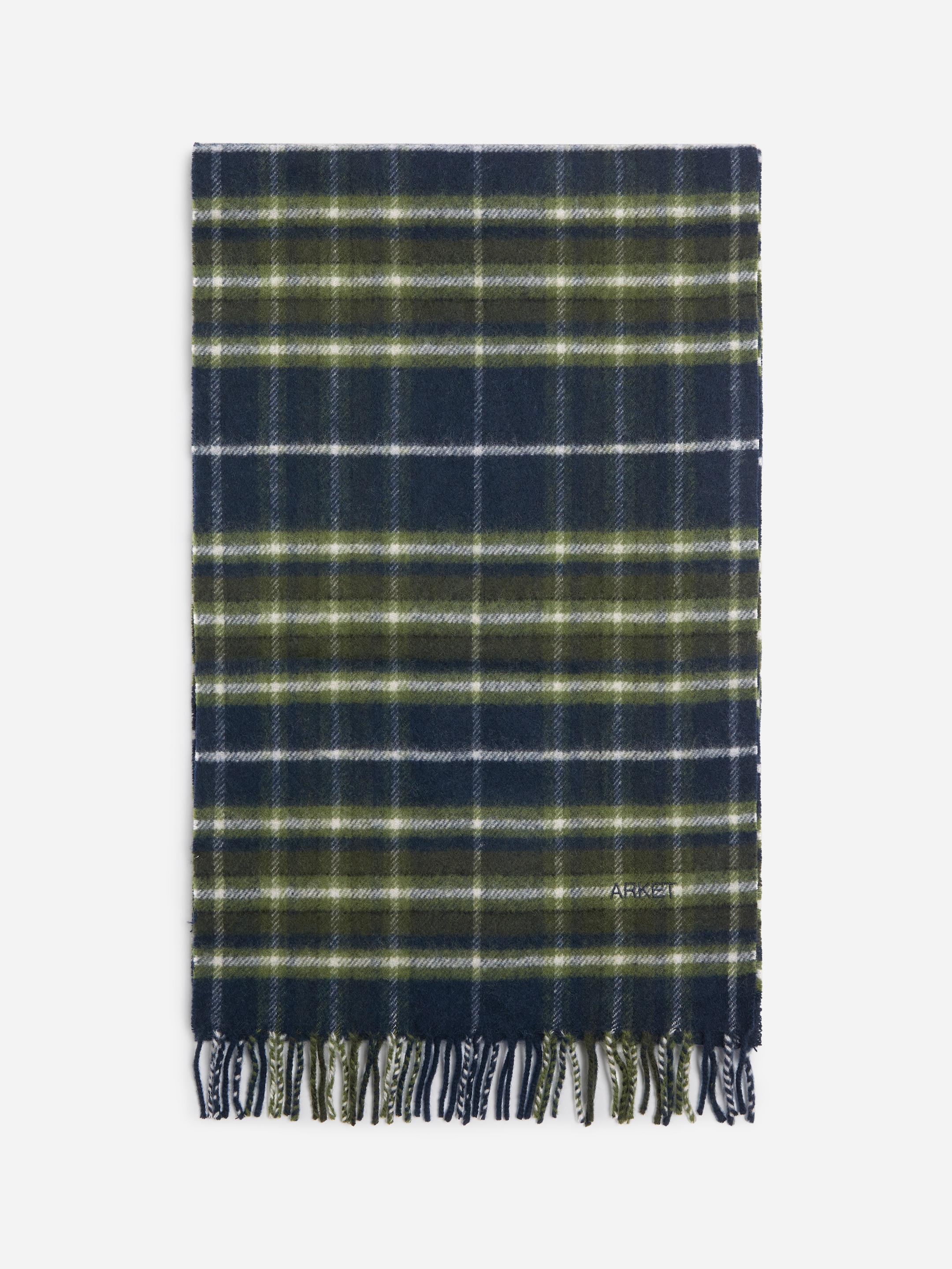 Checked Wool Scarf-Blue-20669