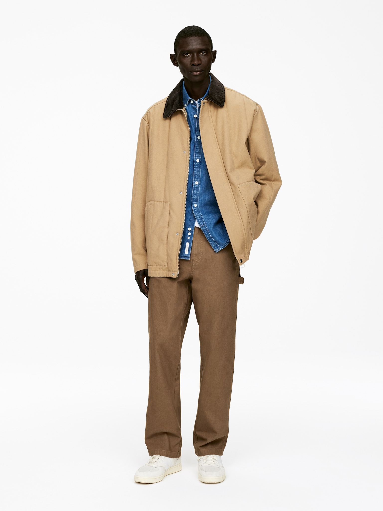 Pantalon de bureau coupe ample - Marron/Blanc cassé