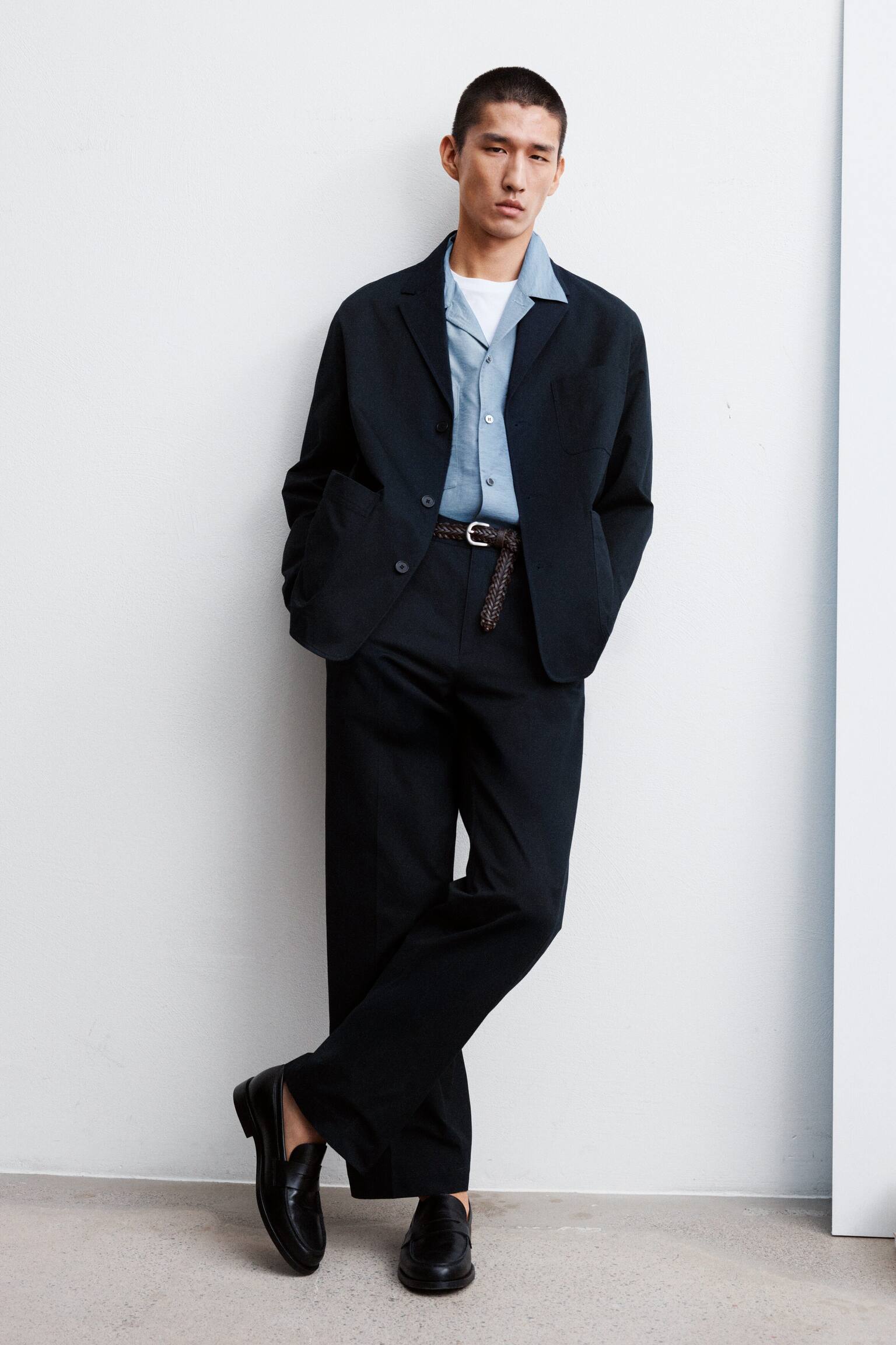 Ruimvallende broek van katoenen keperstof - Donkerblauw - 8