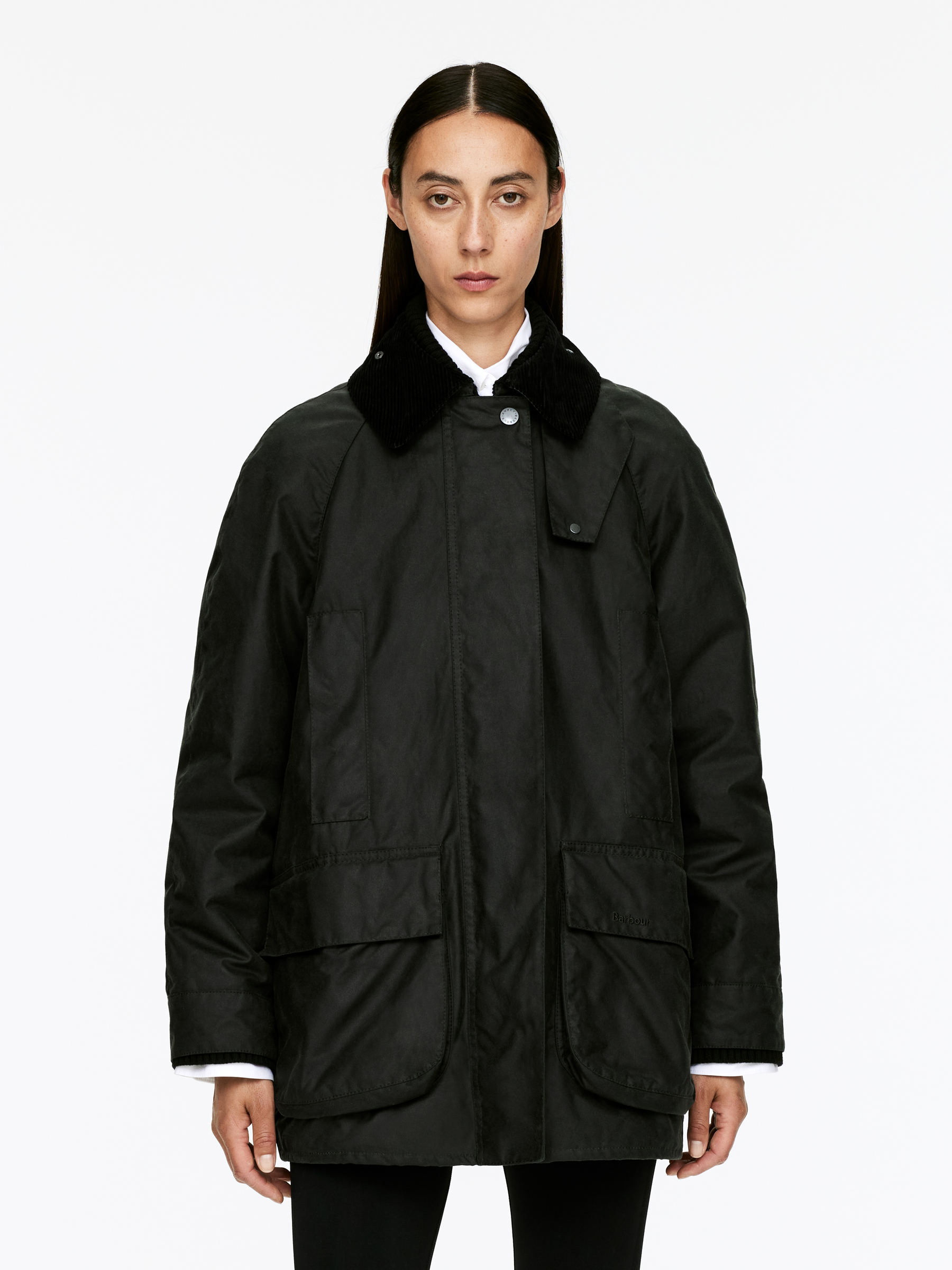 ARKET and Barbour Waxed Cotton Jacket - Dark Green - Loose fit - Women - StillMedia/Lookbook - 7