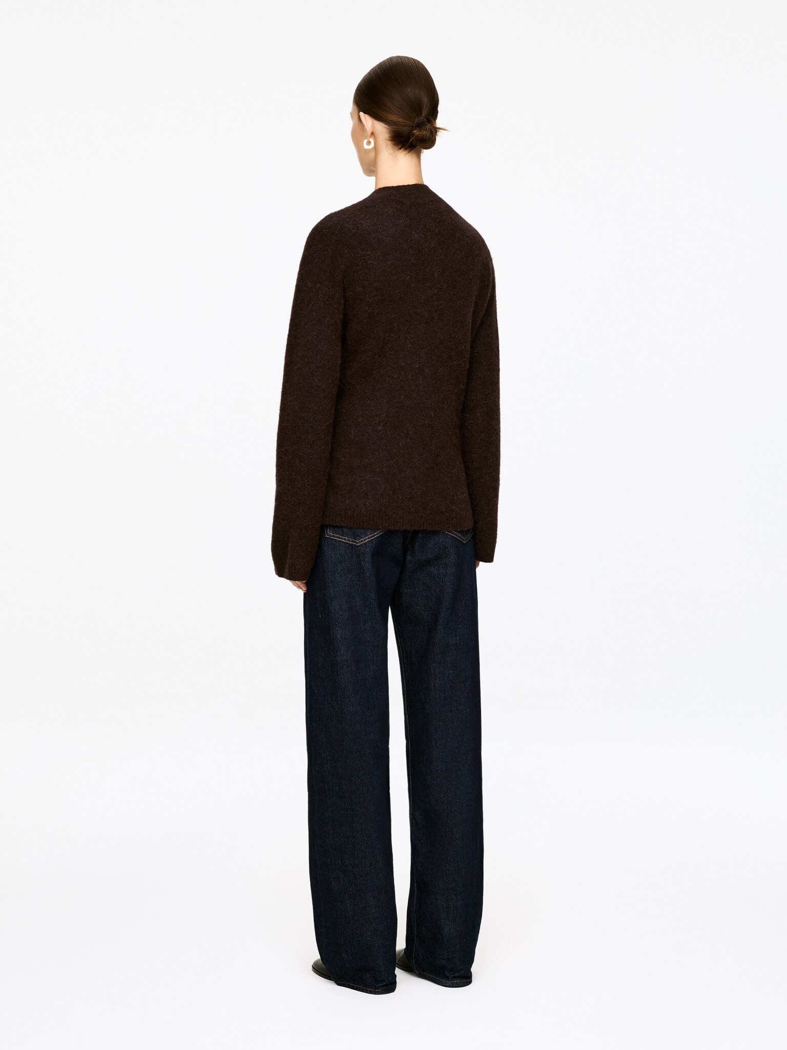 Cardigan en mélange de laine et d'alpaga - Dark Brown/Blanc cassé - 3