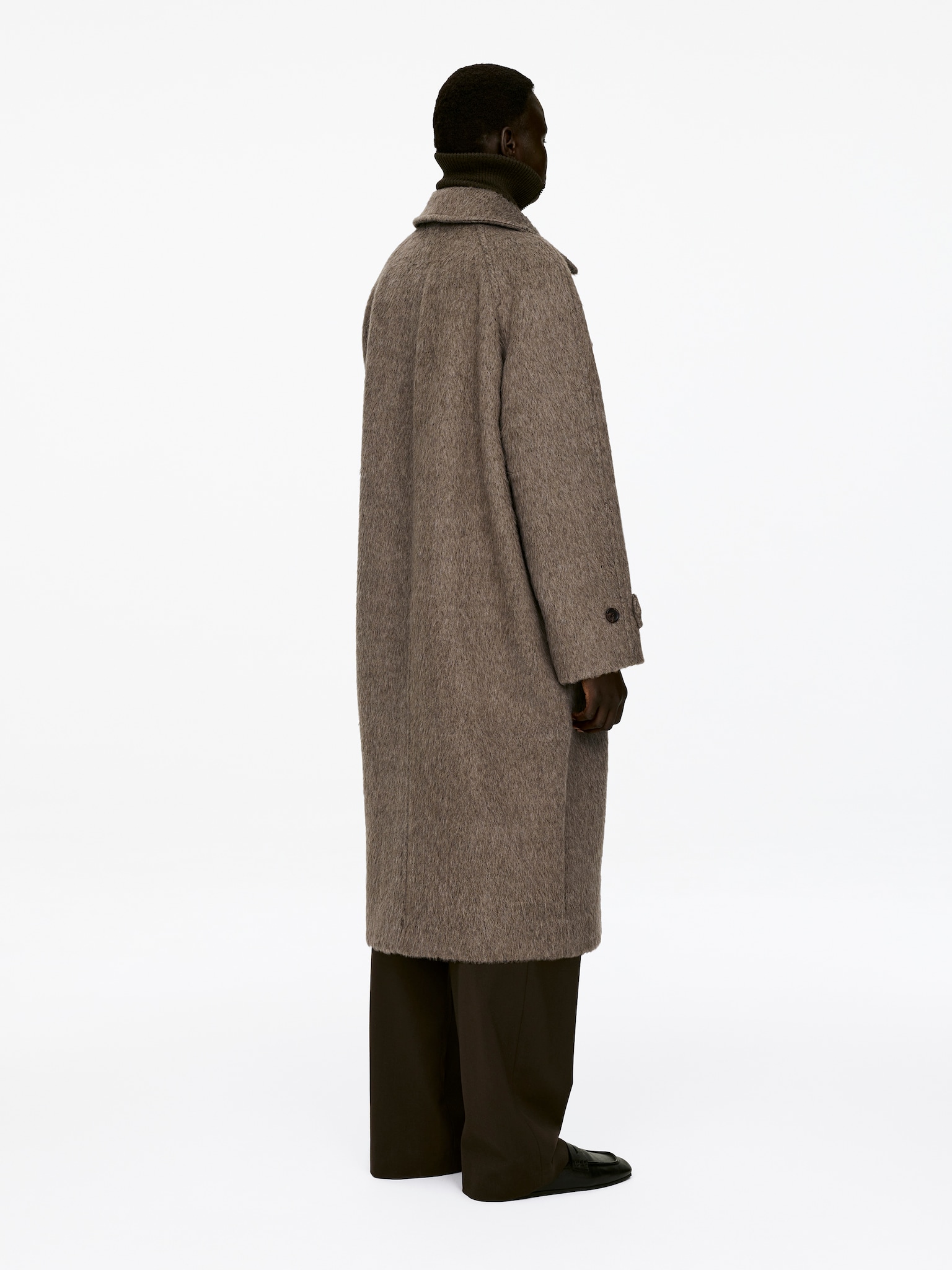 Manteau en mélange de laine et d'alpaga - Taupe foncé/Noir - 7