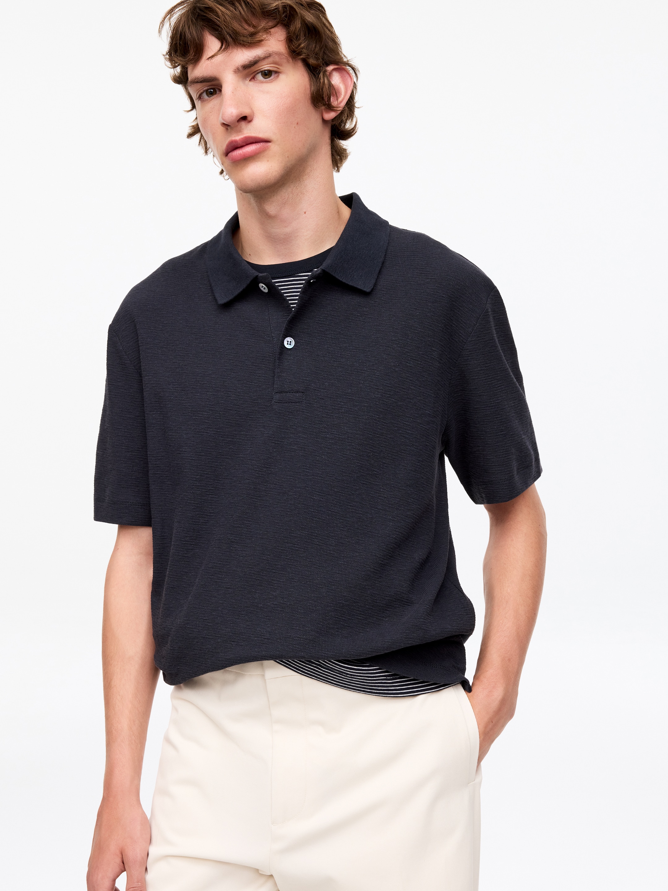 Cotton Linen Polo Shirt - Dark Blue - Regular fit - Men - StillMedia/Lookbook - 5