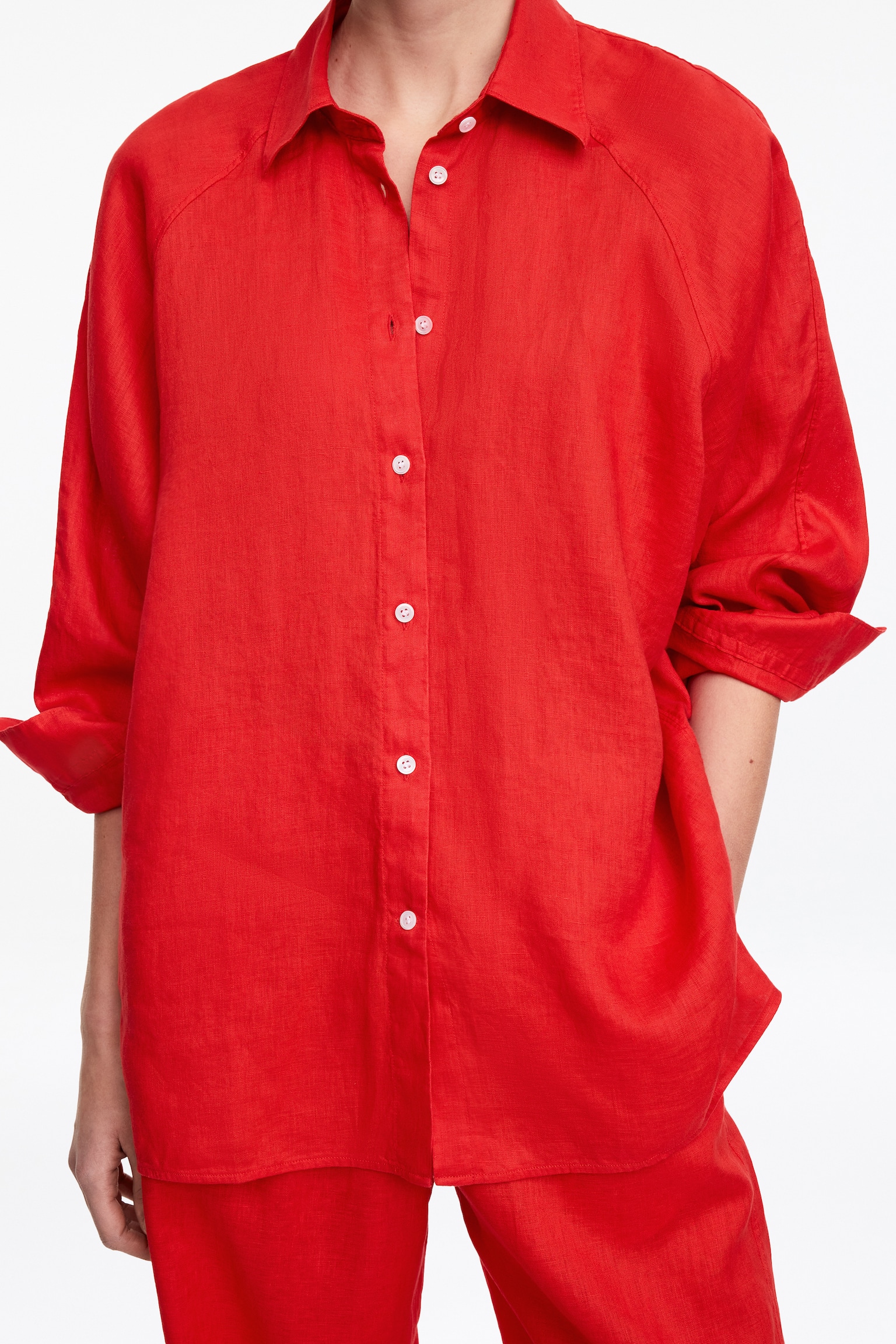 Linneskjorta med lös passform - Röd/Vit - 6