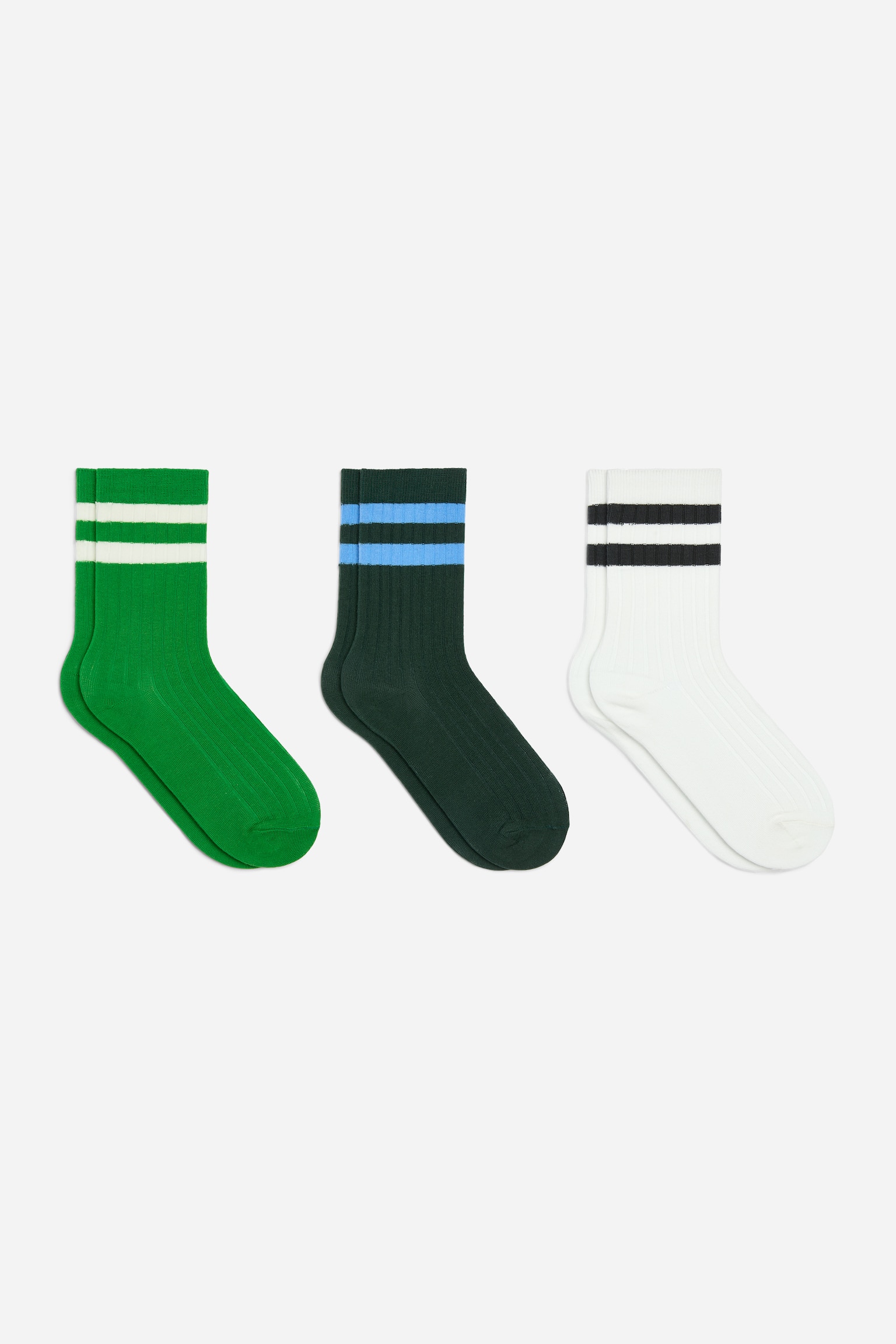 Rib Knit Socks Set of 3 - Dark Green/Multicolour/Rust/Blue/White/Lilac/Dark Red/Pink/Blue/Yellow/Lilac/White/Pink/Green/White/Blue