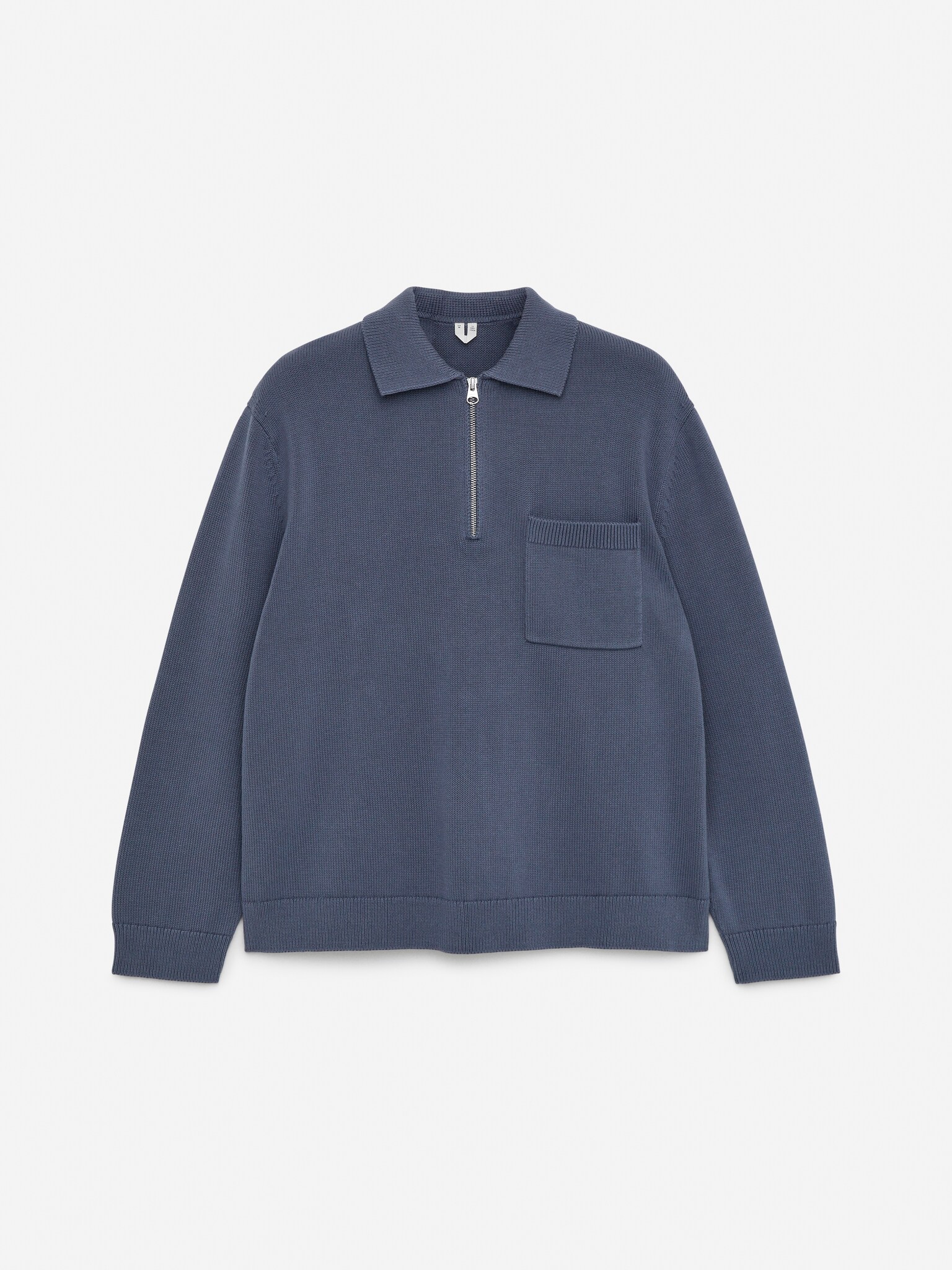 Pulover din bumbac cu fermoar pe jumătate - Albastru/Bej