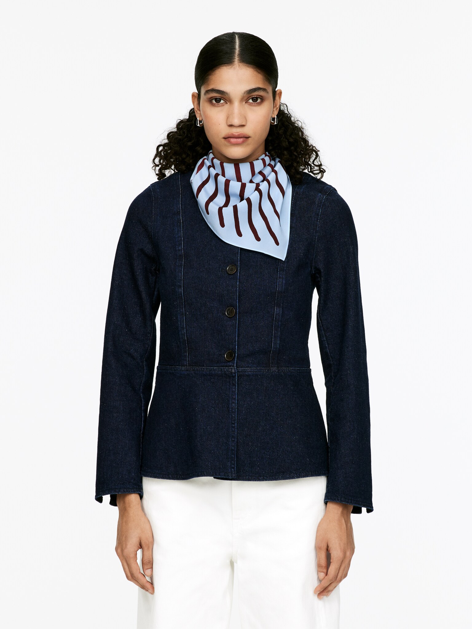 Foulard in seta a triangolo - Azzurro/Righe