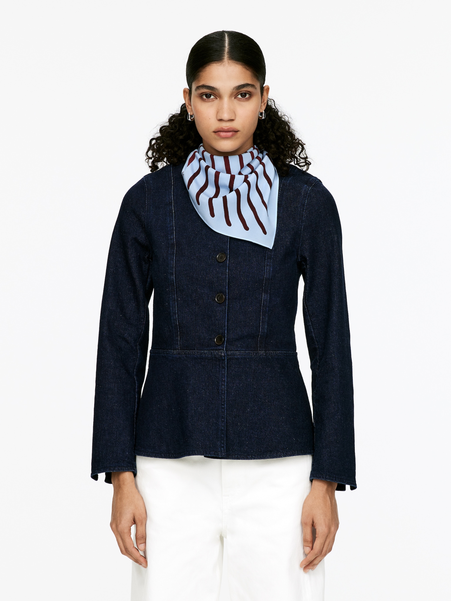 Foulard in seta a triangolo - Azzurro/Righe