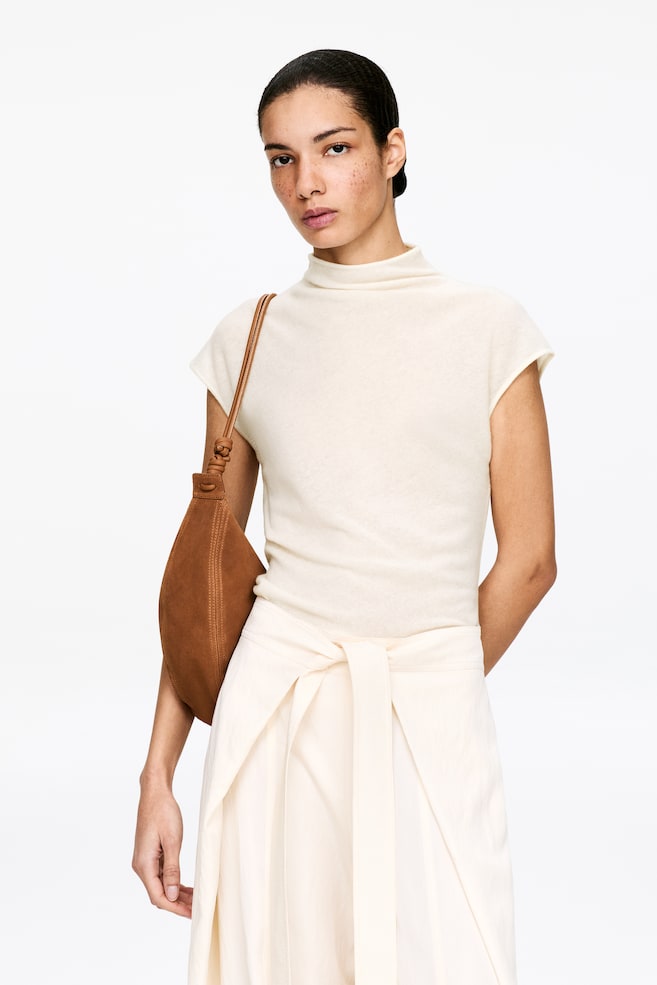 Haut drapé en pur cachemire - Blanc cassé/gris - 2