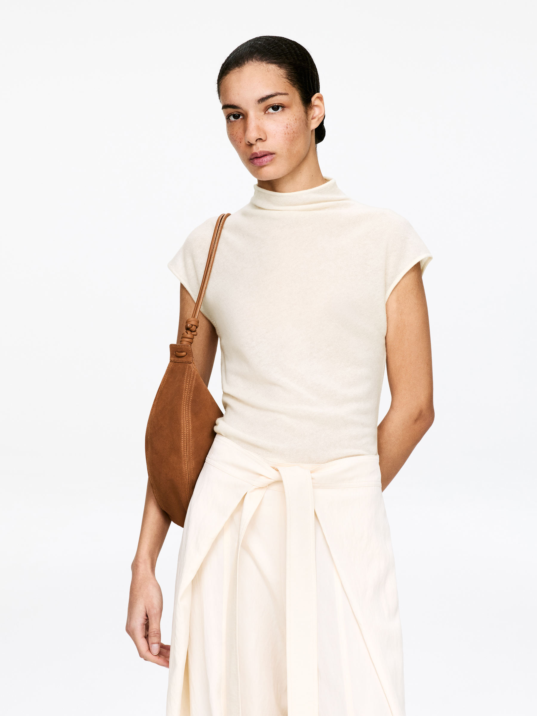 Pure Cashmere Draped Top-#EDE9D7-17882