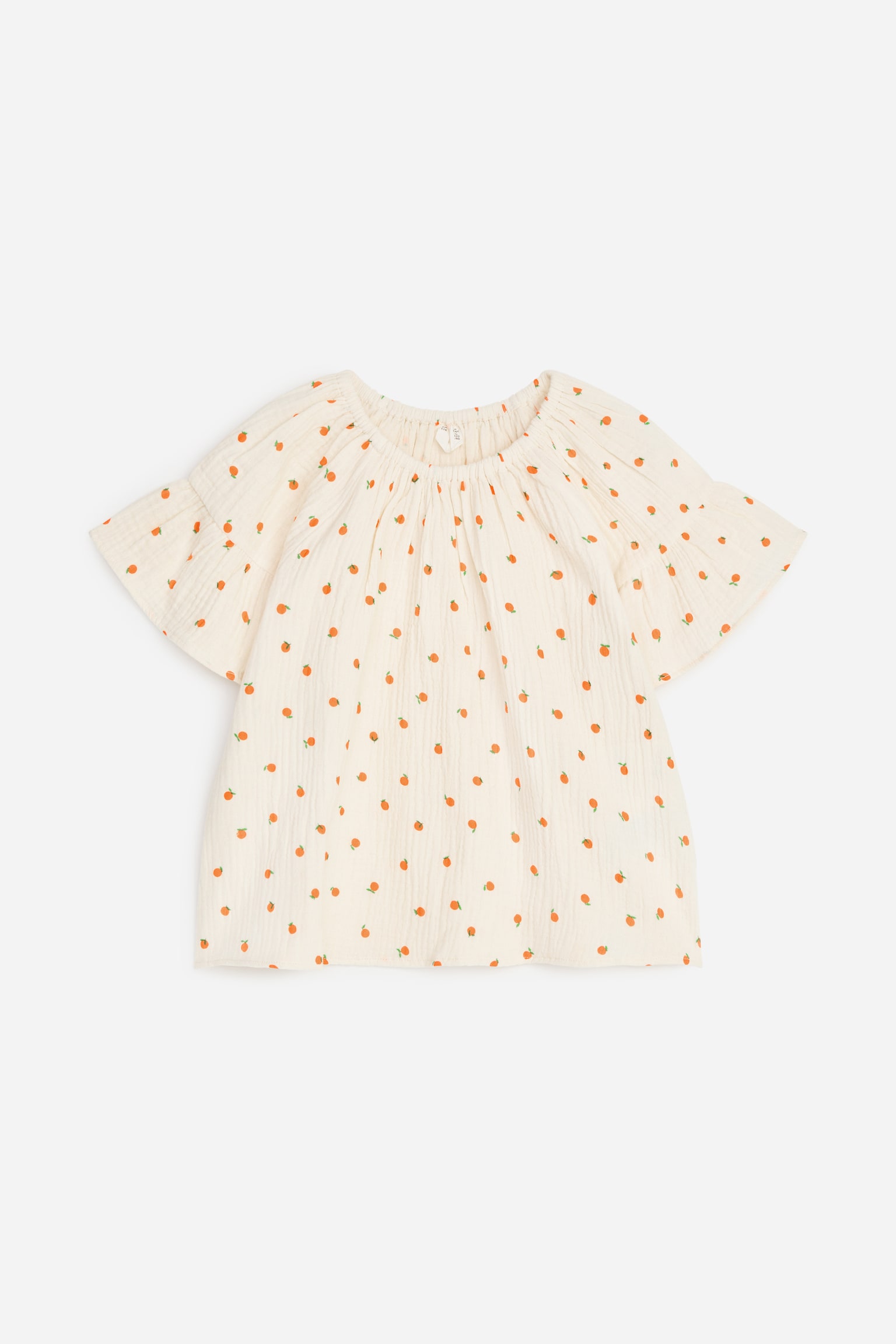 Volantbluse aus Baumwollmusselin - Cremeweiß/Orange