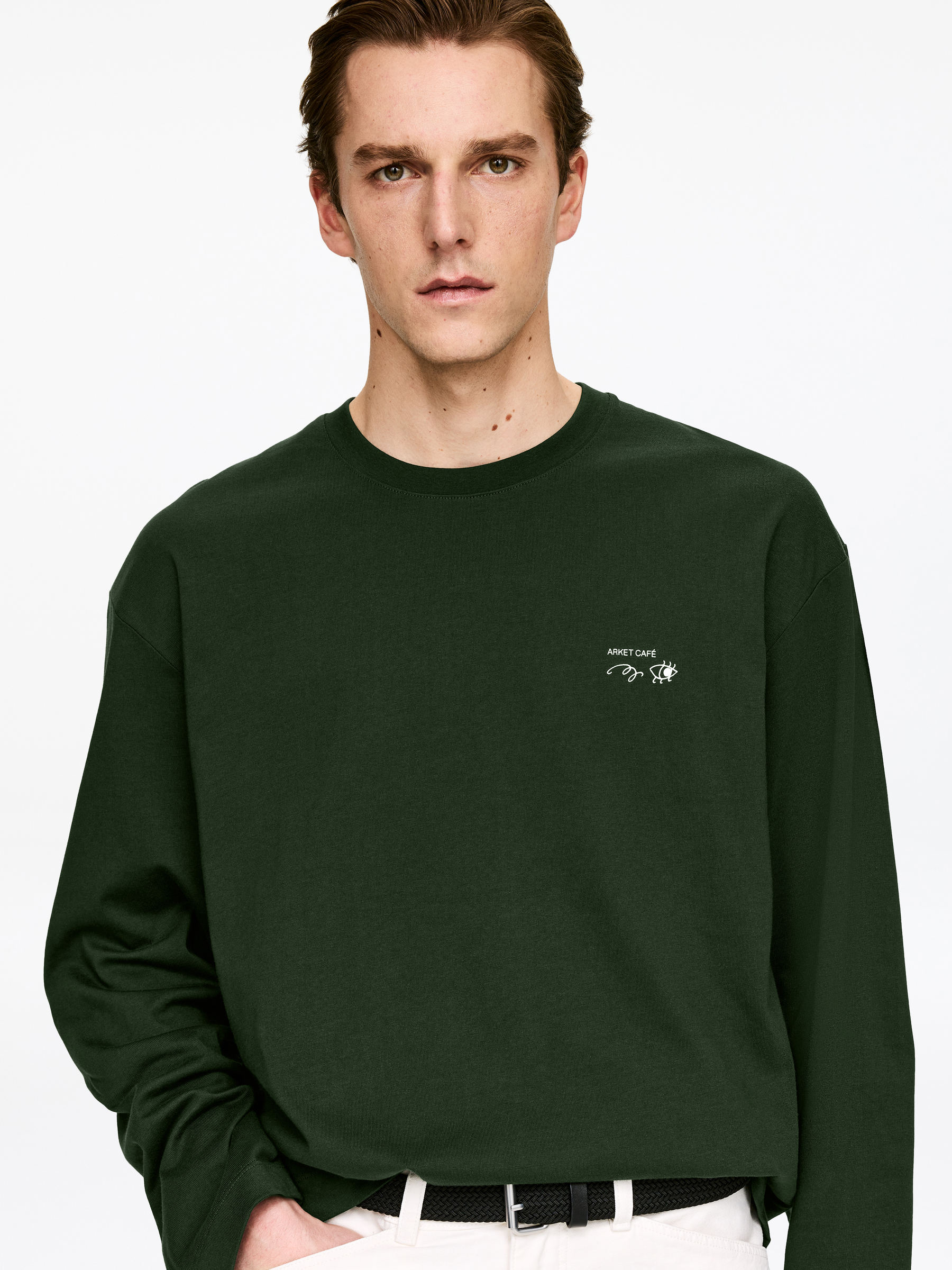 T-shirt à manches longues ARKET CAFÉ - Vert foncé - Loose fit - Café - StillMedia/Lookbook - 1