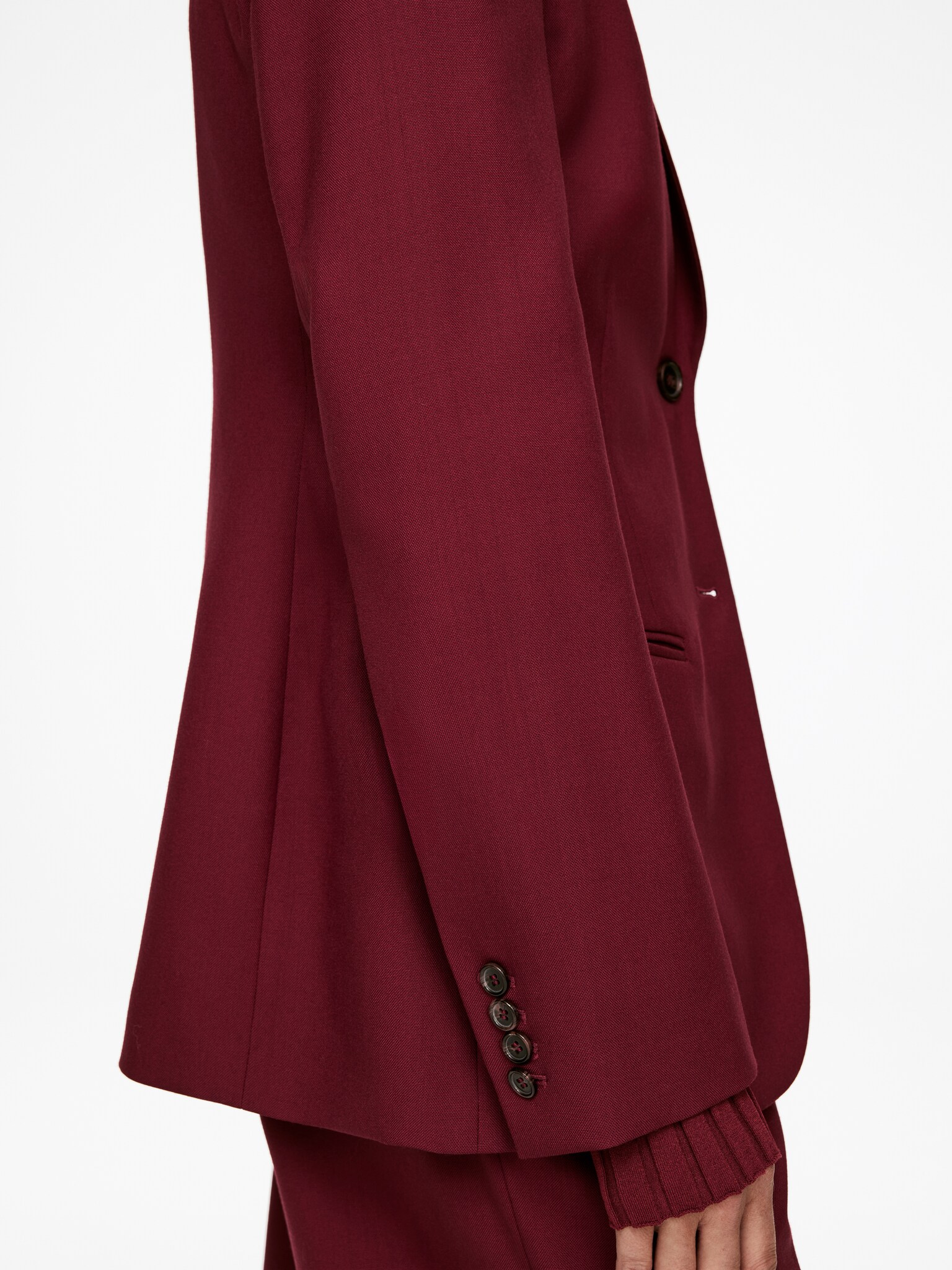 Hopsack Wool Blazer - Dark Red/Khaki Green - 5