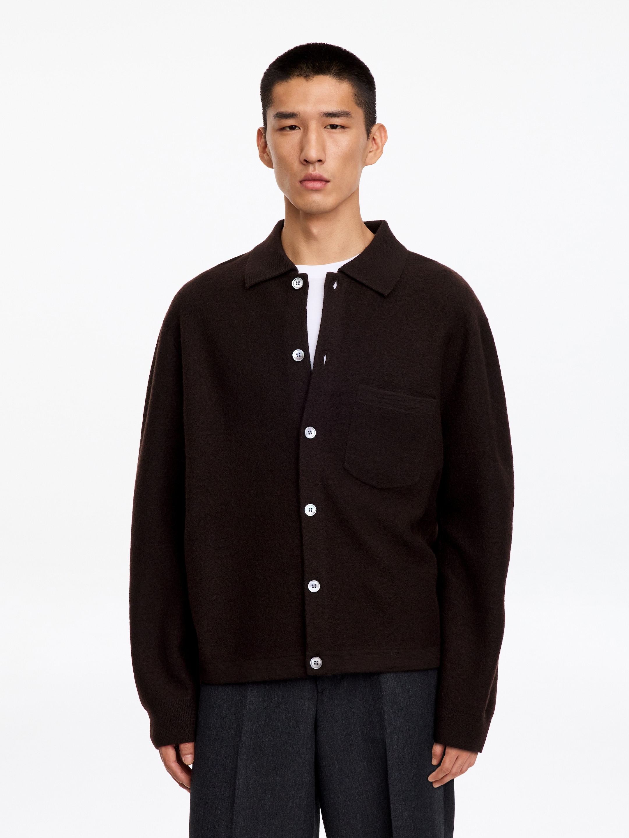 Cárdigan de lana hervida - Marrón - Corte estándar - men - StillMedia/Lookbook - 10