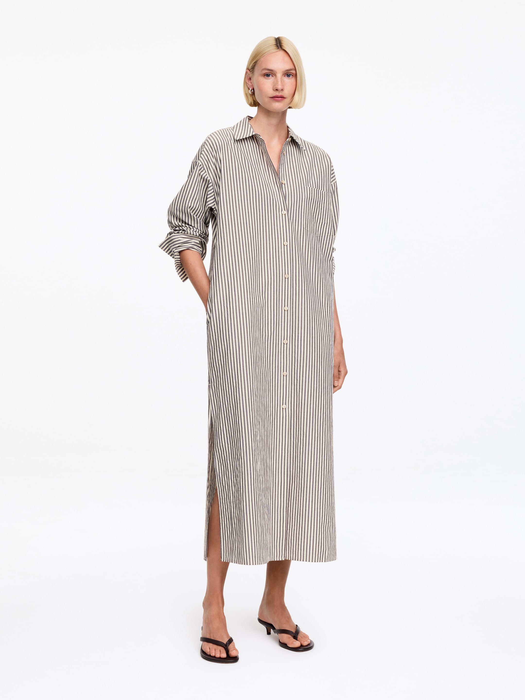 Cotton Shirt Dress-#3C2A2B-19263