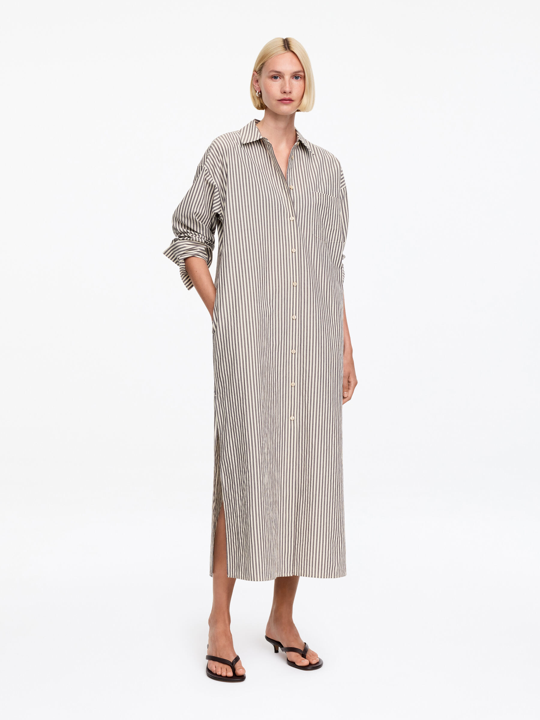 Cotton Shirt Dress-#3C2A2B-19263
