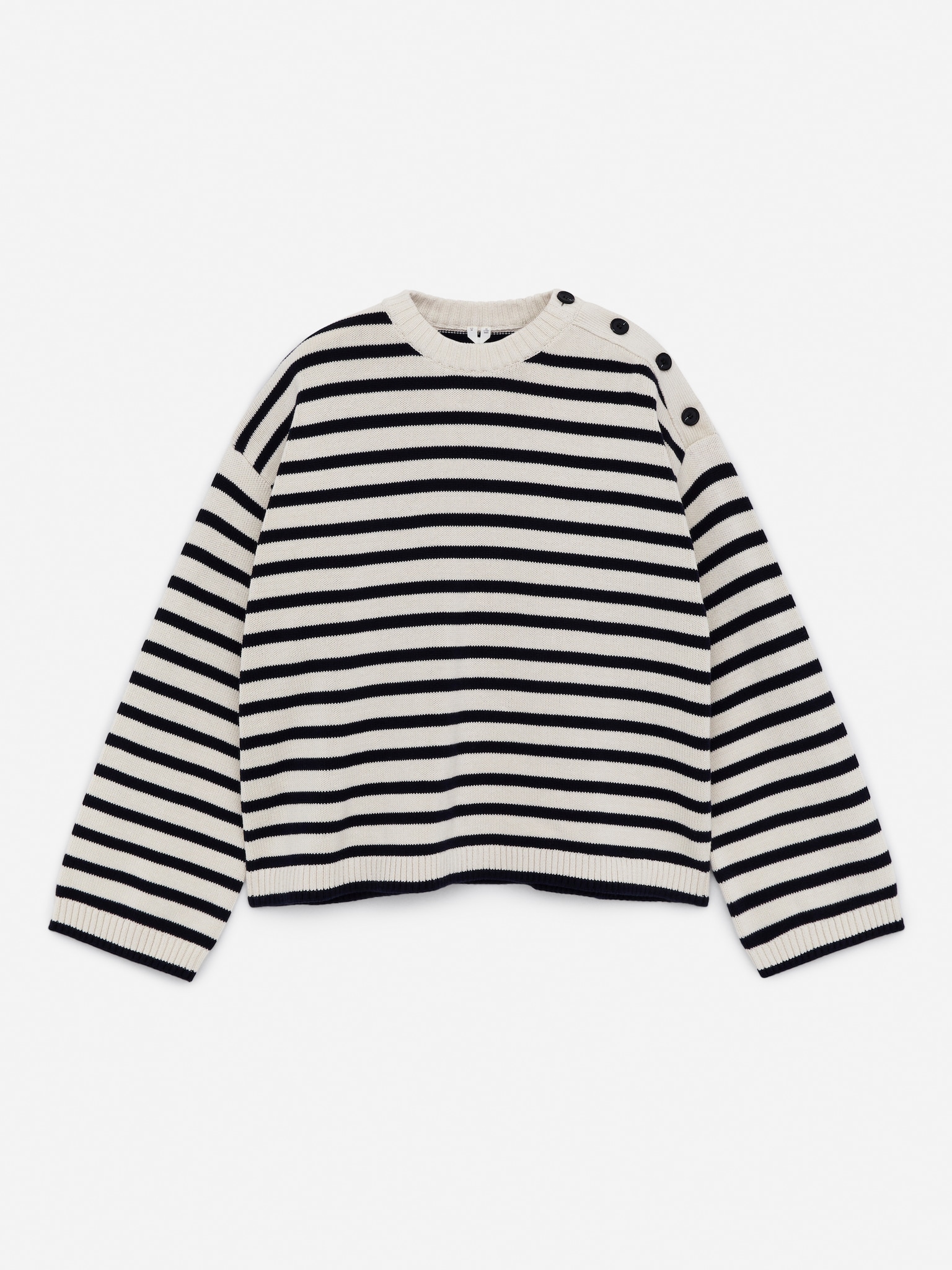 Oversized Cotton Jumper - Beige/Black - 2