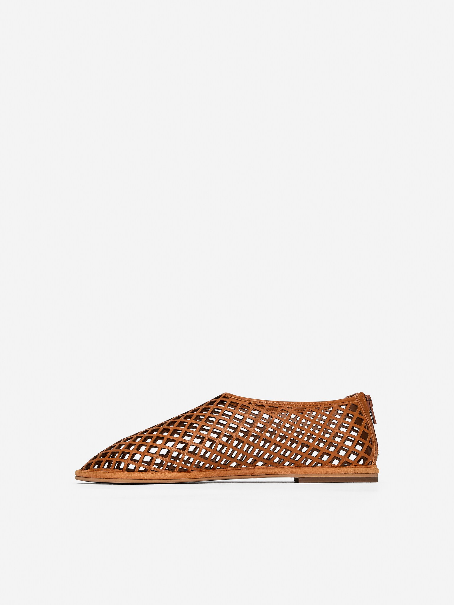 Chaussures ajourées plates en cuir - Orange - 3