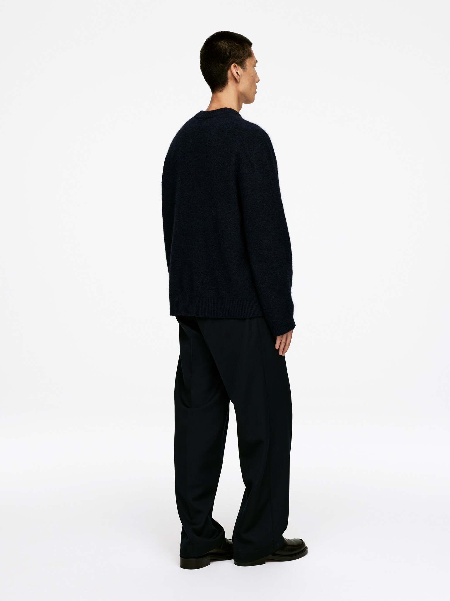 Pull décontracté en mélange d'alpaga - Bleu foncé/Marron - 5