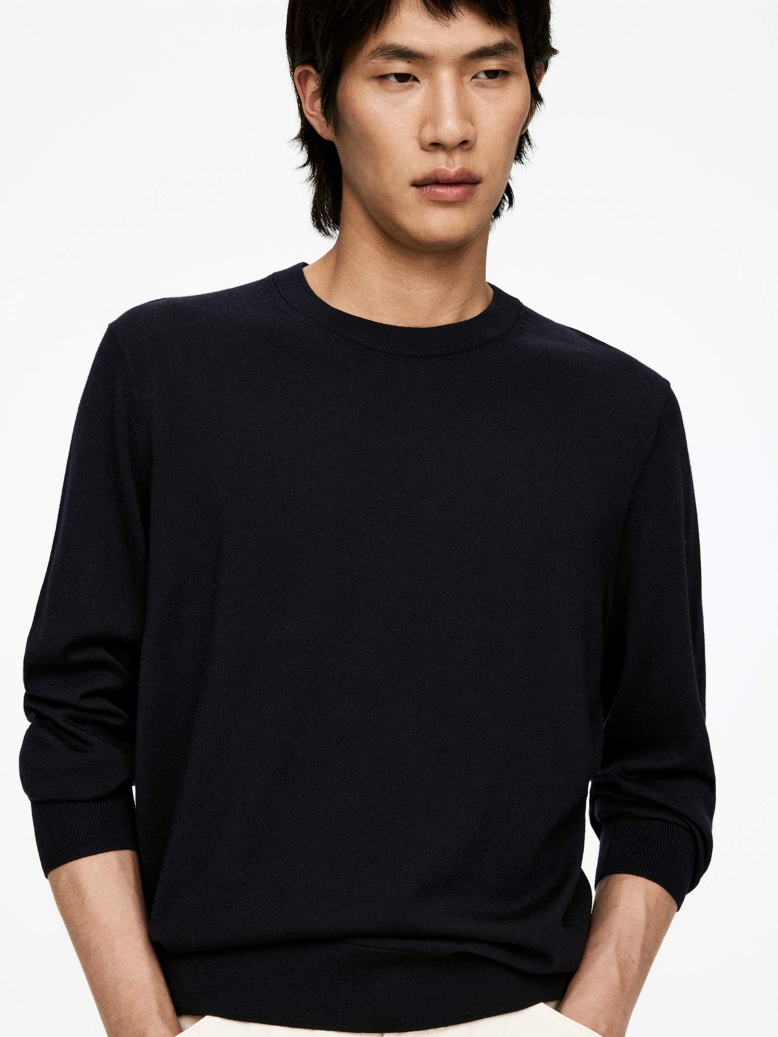Fine Knit Merino Jumper - Dark Blue/Grey Melange/Dark Brown/Dark Green - 5