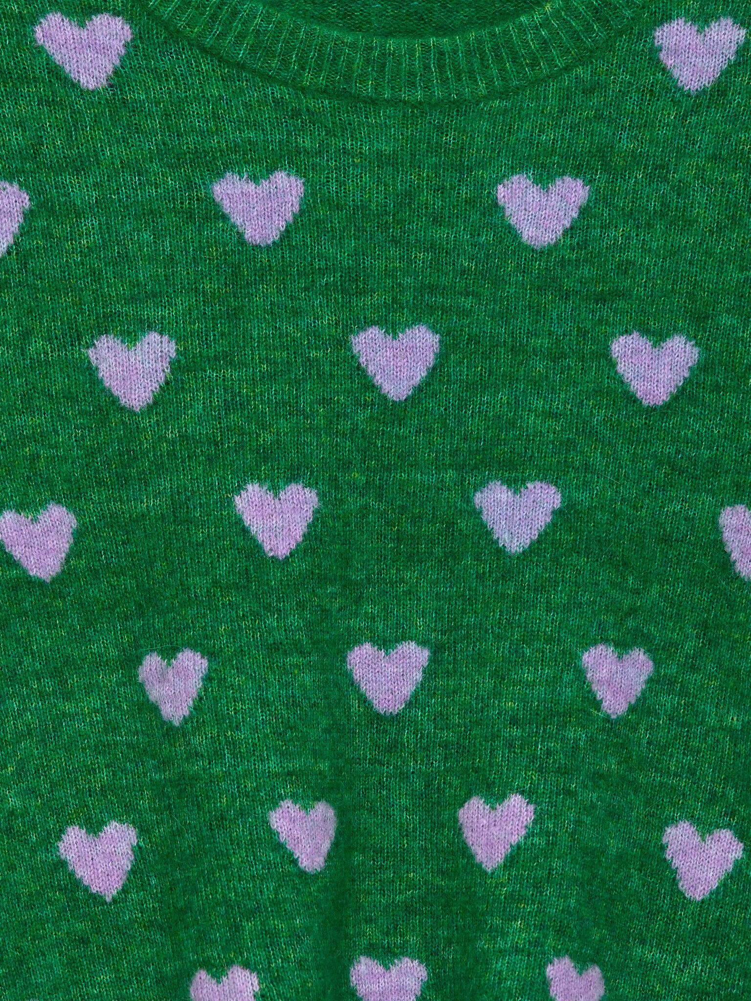 Strickpullover mit Intarsien - Grün/Herzen in Flieder/Flieder/Gänseblümchen - 3