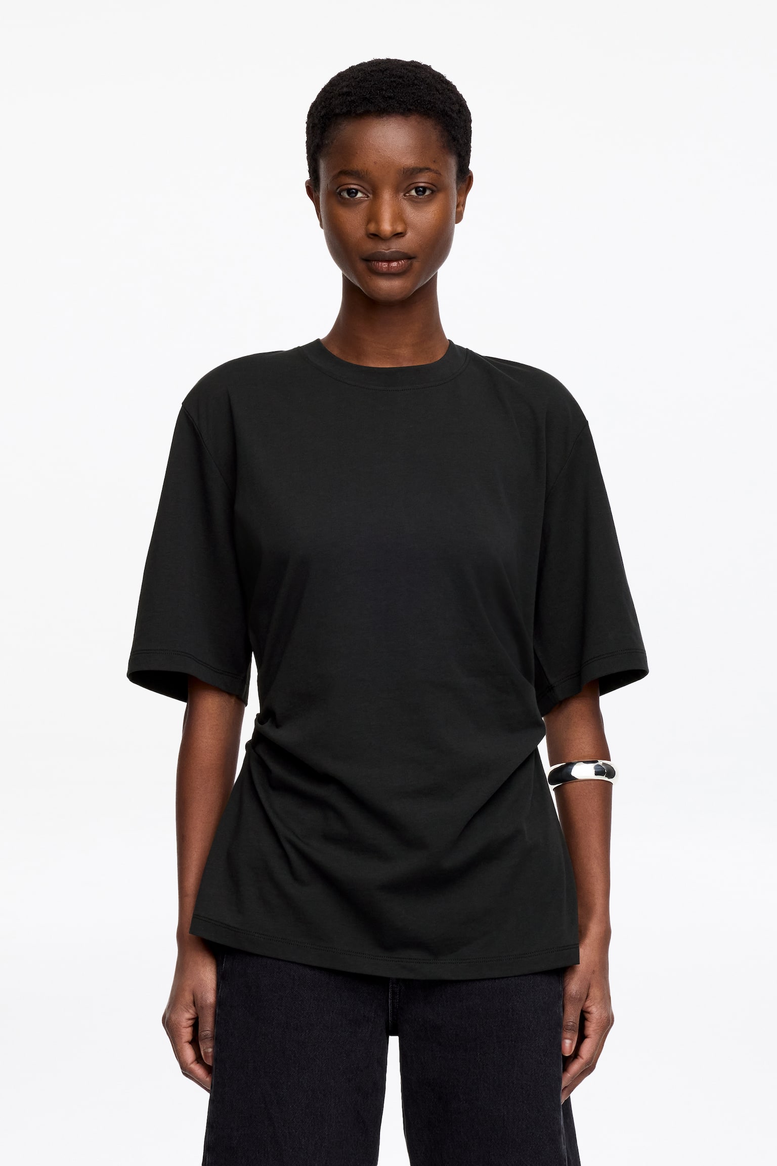 Draperad t-shirt - Svart/Vit - 1