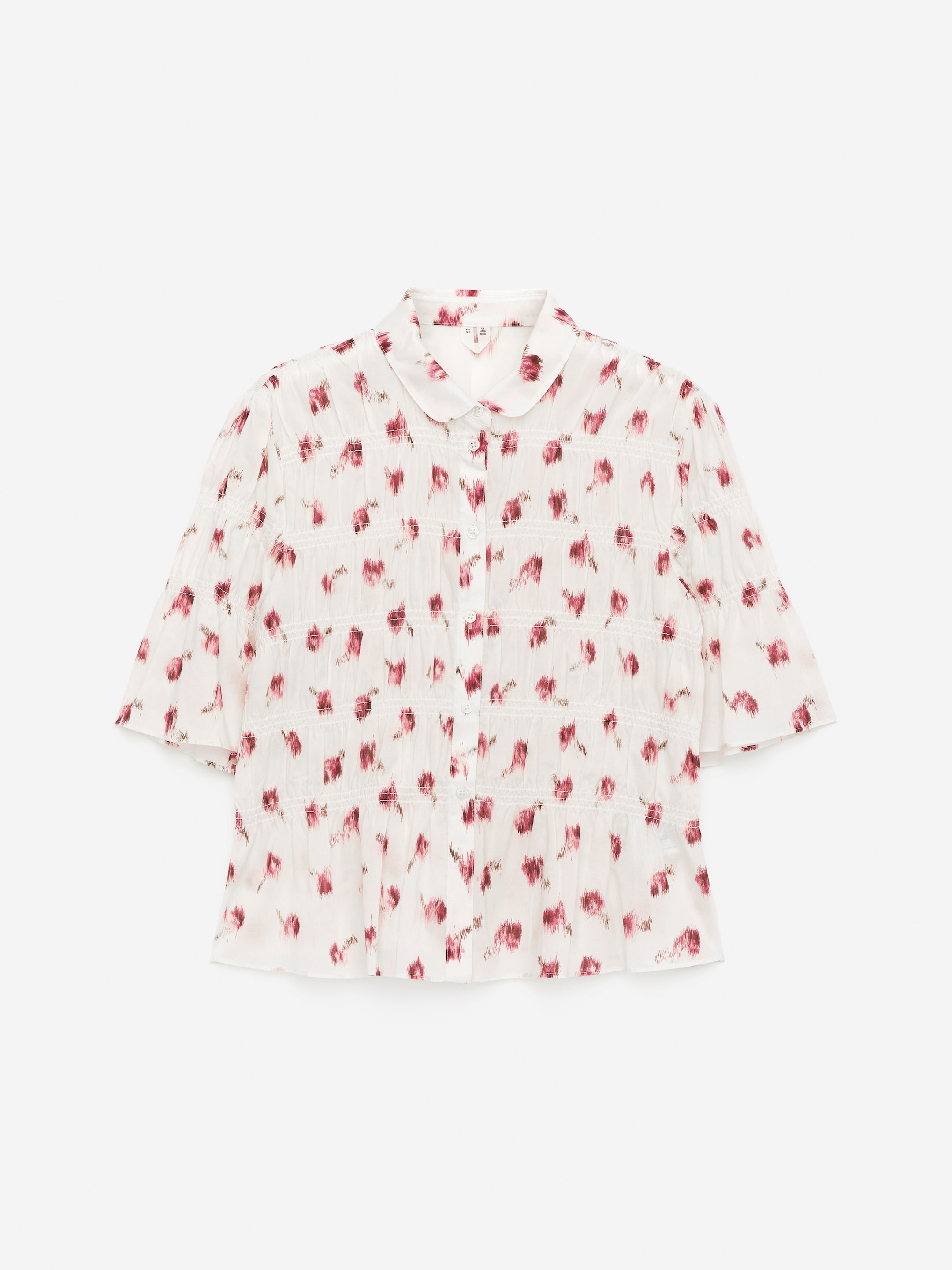 Gesmokte Bluse mit Print-White-15104