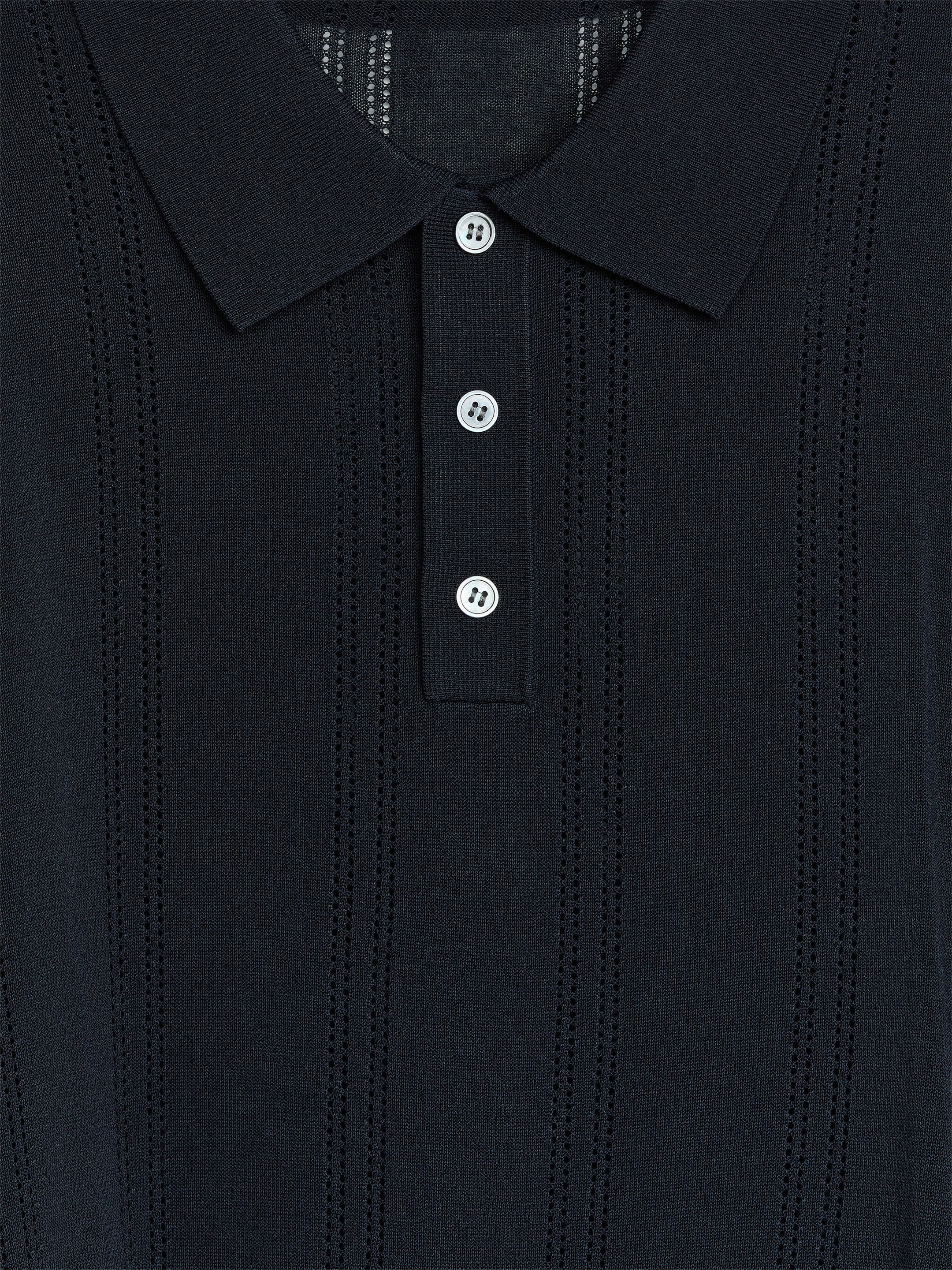 Pointellestickad pikétröja - Mörkblå - Regular fit - Men - StillMedia/DescriptiveDetail - 1